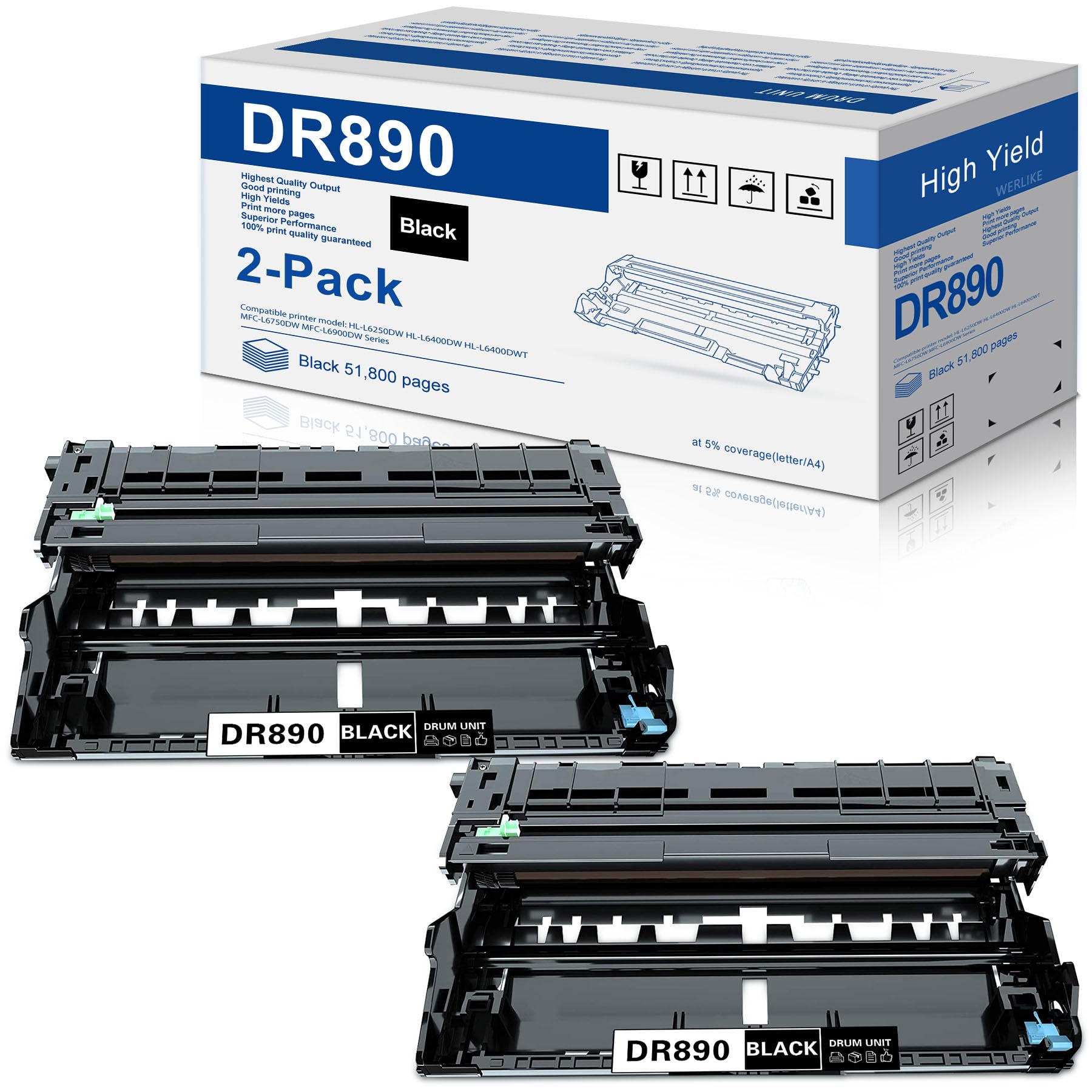 DR890 Drum Unit High Yield 2 Pack Compatible DR890 DR-890 DR 890 Drum Unit Replacement for Brother HL-L6250DW HL-L6400DW HL-L6400DWT MFC-L6750DW