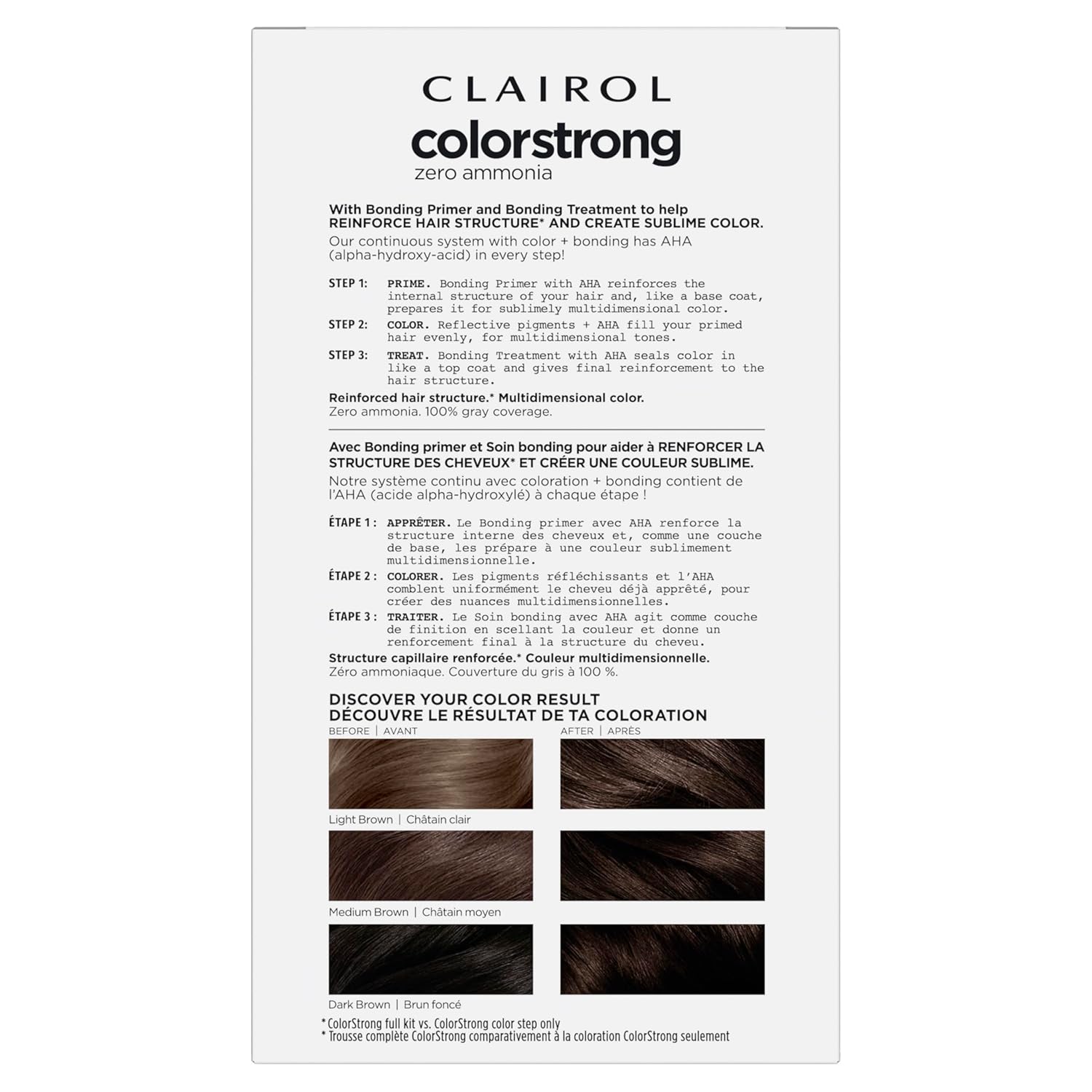 Clairol ColorStrong Permanent Hair Dye, Ammonia‑Free, PPD‑Free, 100% Gray Coverage with Bonding System, 4.0 Dark Brown - Barcelona Hair Color, Pack of 1