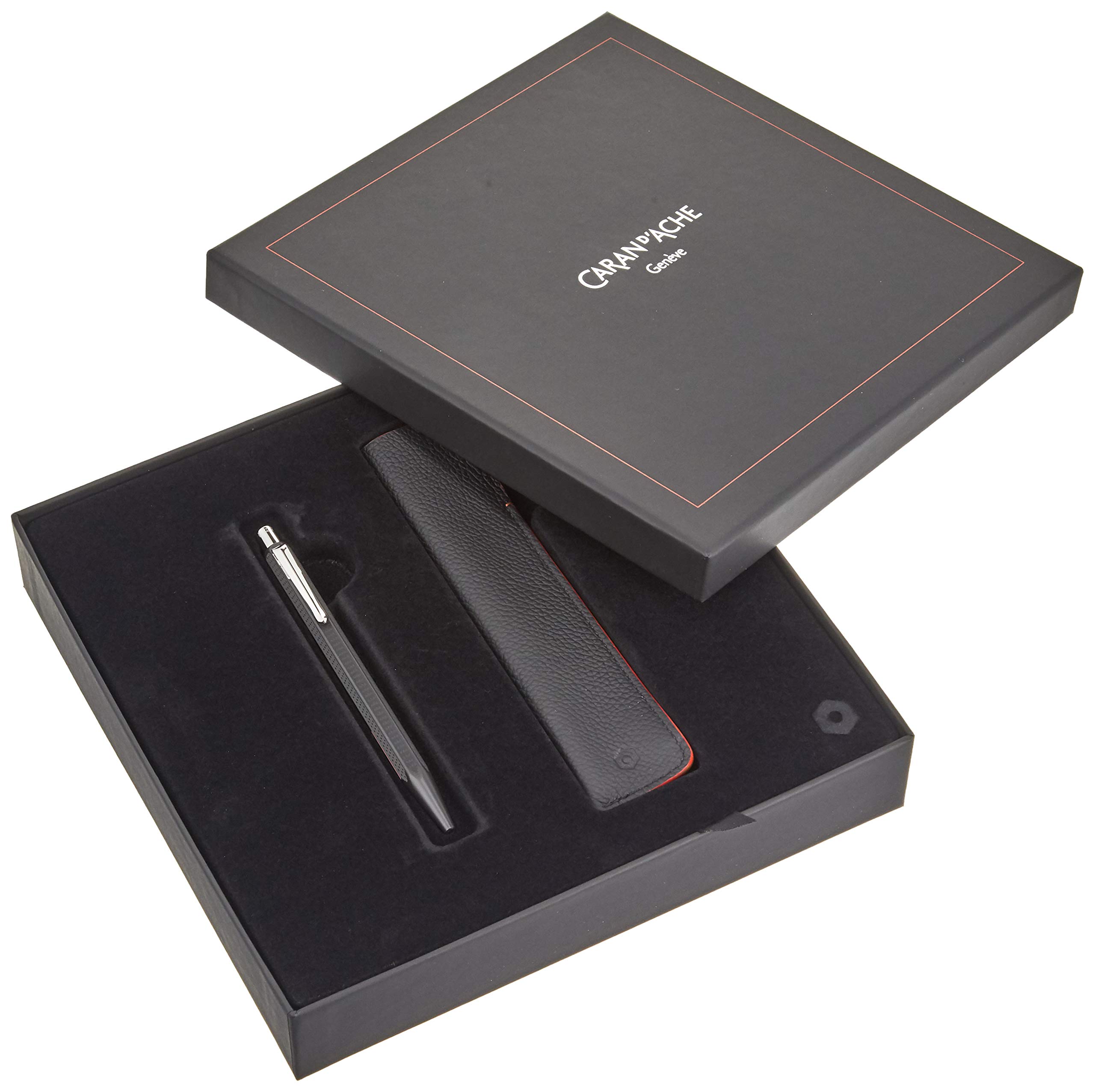 Caran d'Ache Ecridor - Set regalo penna a sfera e custodia in pelle, 12,8 cm, colore: Nero