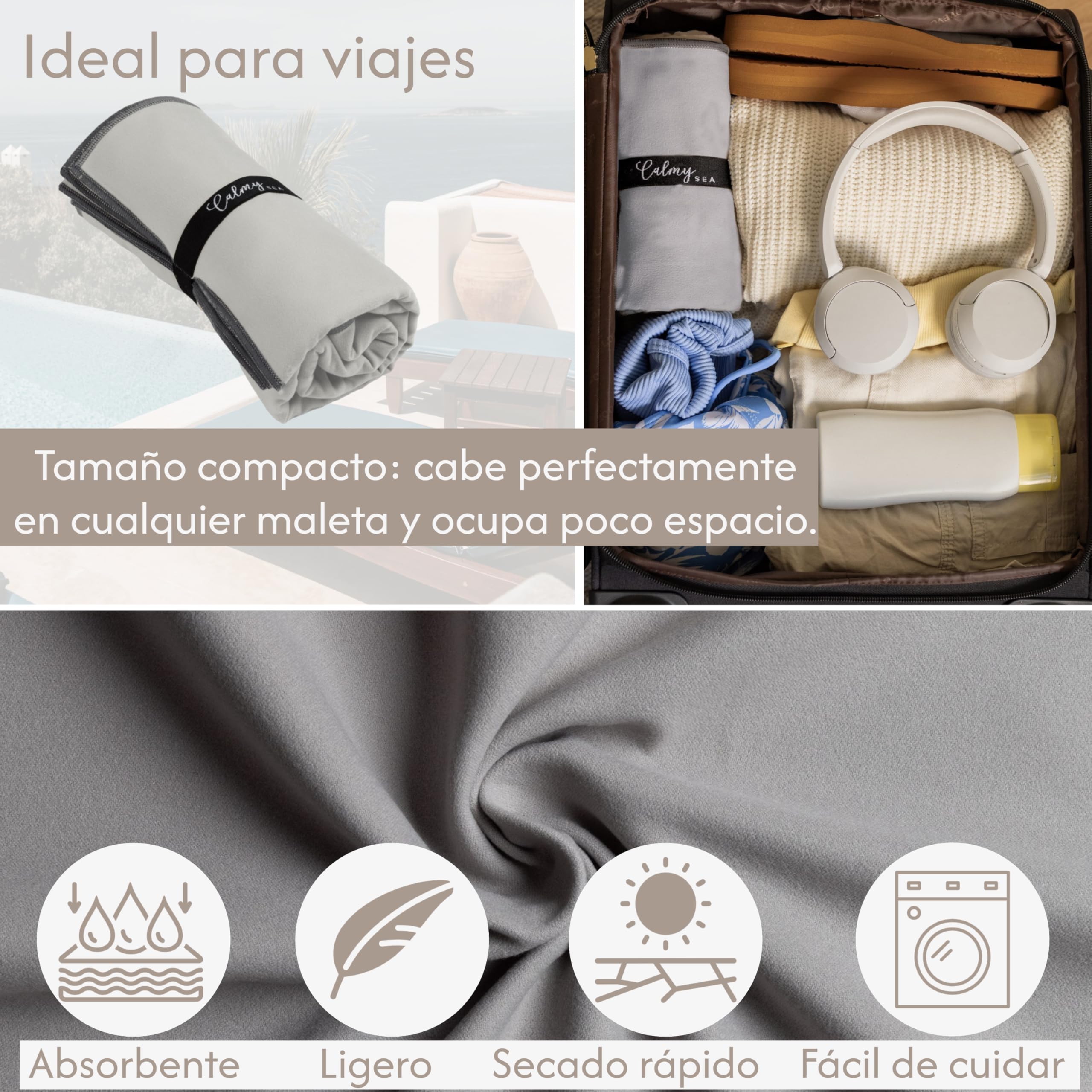 Lot de 2 toallas para tumbona - 200 x 75 cm - Con capucha - De microfibra - Peso ligero - Para tumbona de jardín - Con funda - Funda de tumbona de playa (beige, 2)