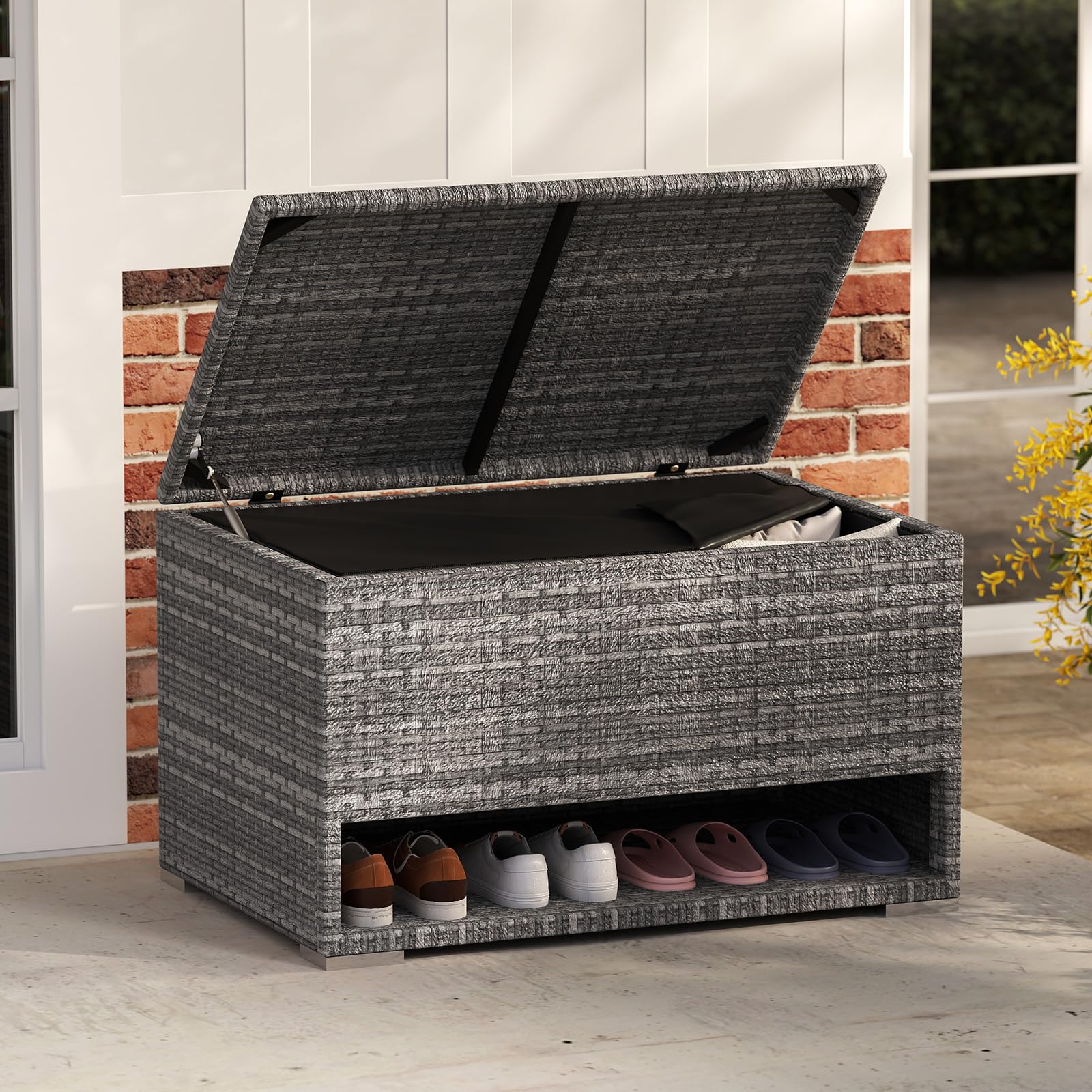 LIFEZEAL Contenitore in polyrattan 186 l 95 x 60 x 58 cm grigio resistente alle intemperie