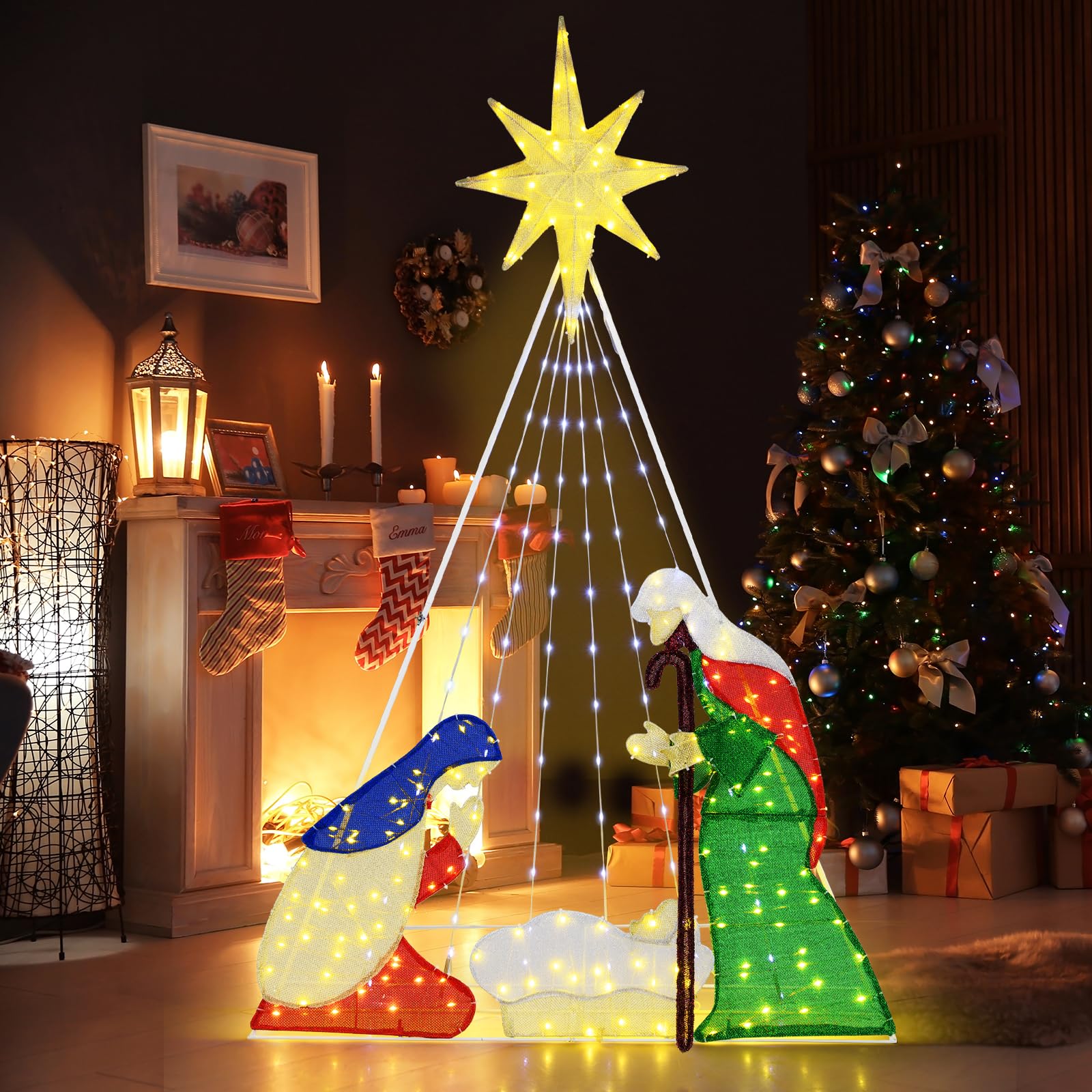 SOARS Decoración navideña, belén Luminoso, 240 Luces de Color Bla...