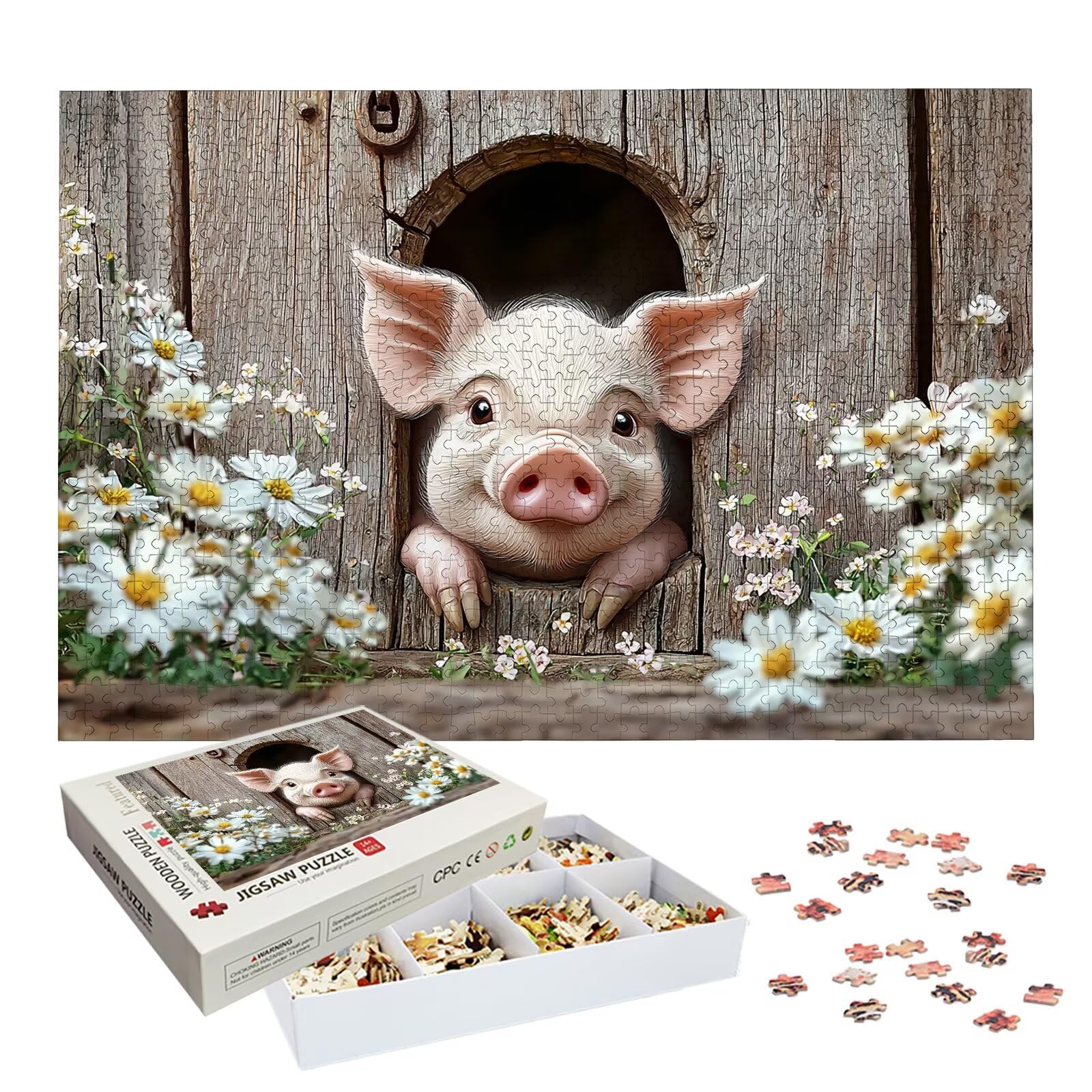 Puzzle 3000 sztuk dla dorosłych dzieci, drewniane puzzle świnia dla dorosłych, wymagające słodkie łamigłówki, rodzinne gry edukacyjne, łamigłówki z pudełkiem do dekoracji domu, prezent dla kobiet