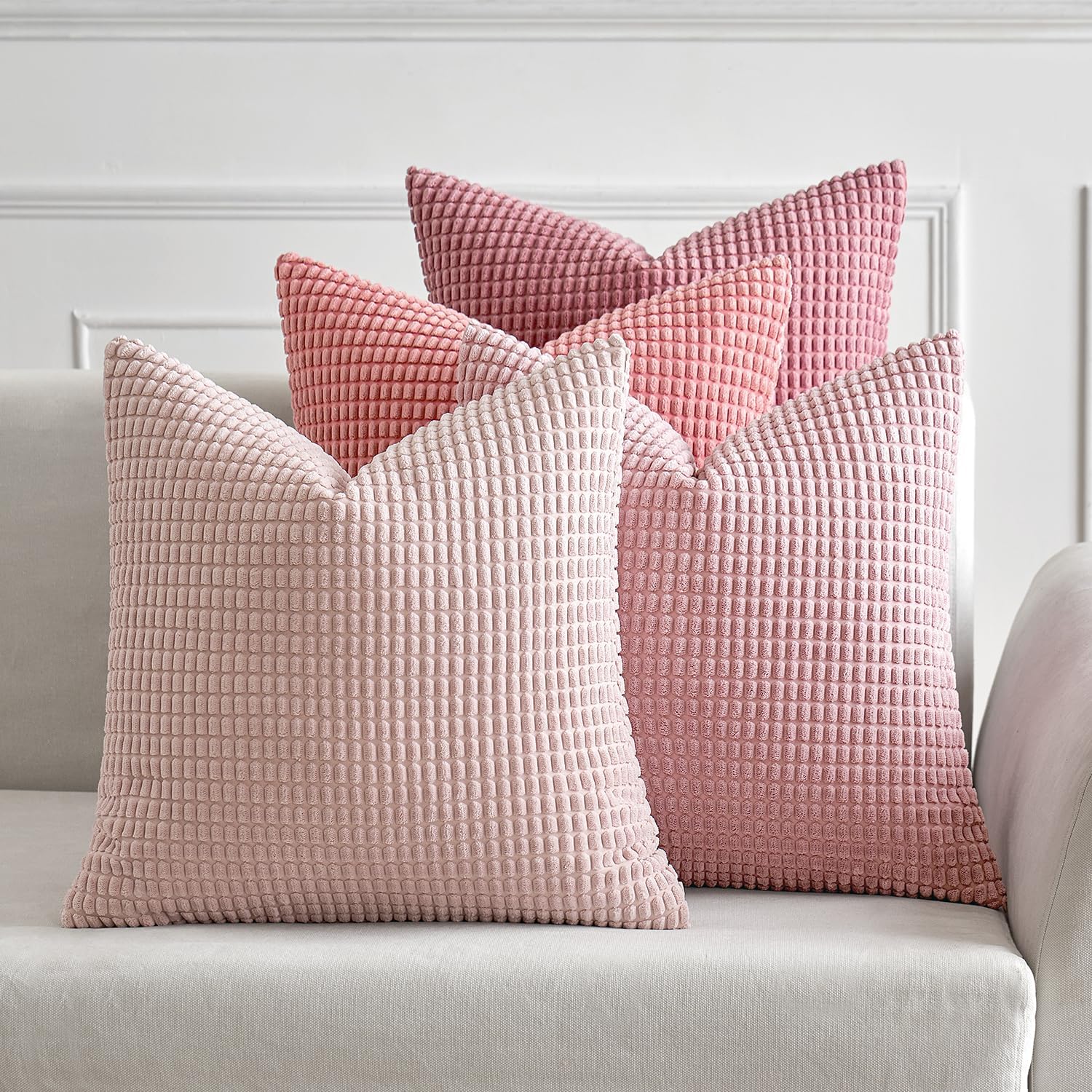 MIULEE Rosa Serie Dekorative Kordsamt Kissenbezug 60x60 4er Set Sofakissen