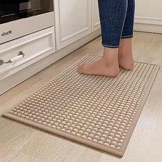 Kitchen Mats for Floor, Super Absorbent Kitchen Rugs Non Slip Washable, Rubber Backing Soft Chenille Braided Kitchen Floor Mat Standing Mat Sink Mat, Easy to Clean, Brown 17