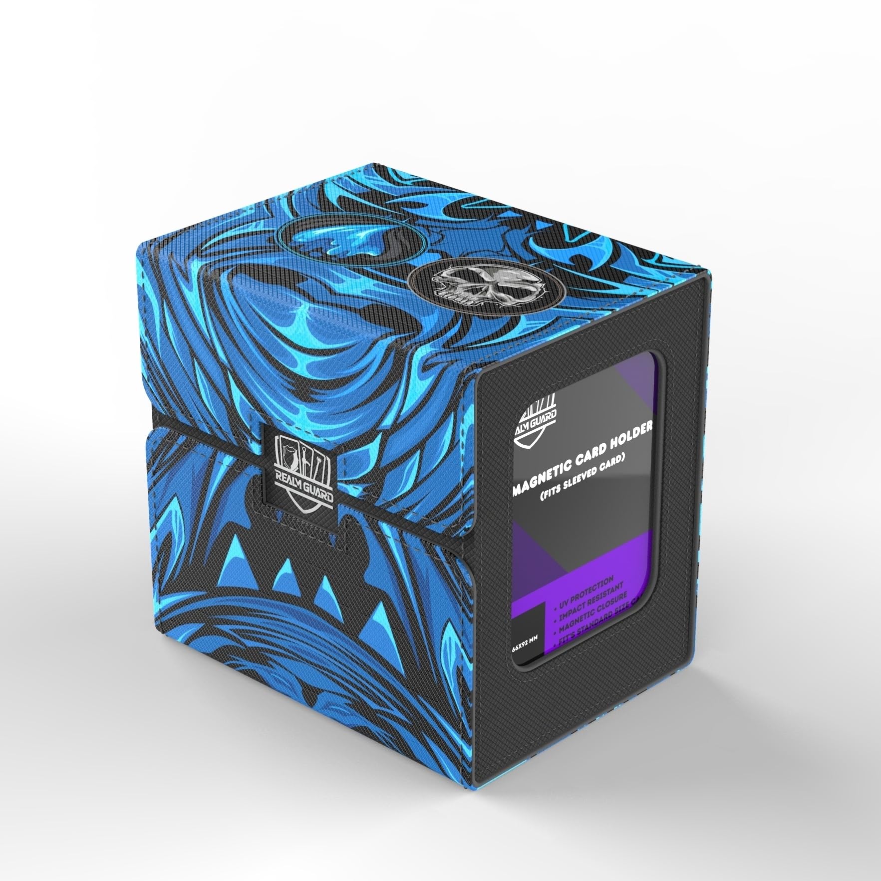 Realm Guard TCG/MTG Commander 100+ Card Art Deck Box With Storage (Blue Black)