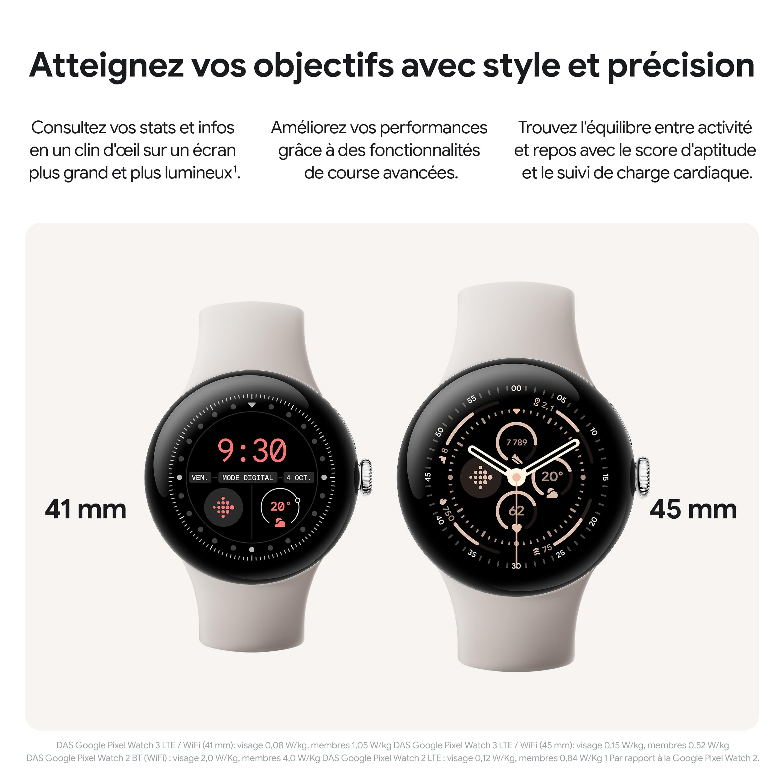 Google Pixel Watch 3 (41 mm) — Boîtier Argent Poli — Bracelet Porcelaine — LTE