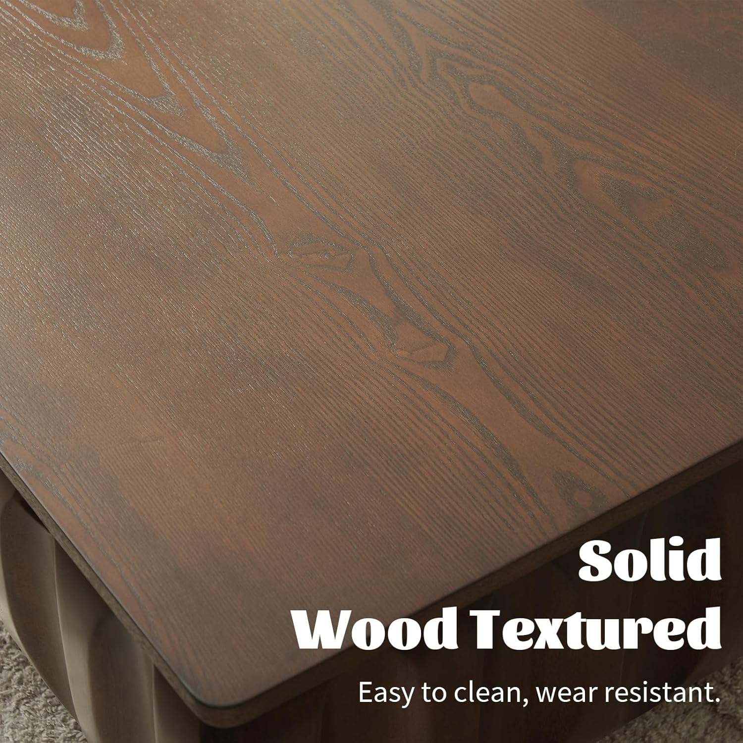 LKTART 31" Lift Top Coffee Table for Living Room, Fluted Coffee Table with Hidden Storage Compartment, Mid Century Modern Solid Wood Veneer Square Center Table for Office Apartment Small Space, Walnut