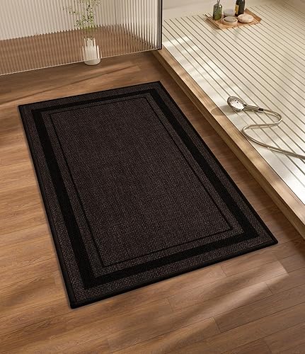 Miniatura 29 de chakme Juego de 2 alfombras de baño ultrafinas, absorbentes, antideslizantes, lavables a máquina, color beige oscuro, 17 x 24 pulgadas + tapete para