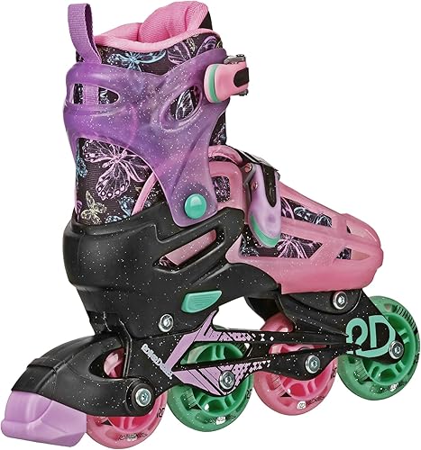 Miniatura 3 de Roller Derby Falcon 2 en 1 - Patines cuádruples y en línea para niños, tamaño ajustable, mariposa, mediano (3-6)
