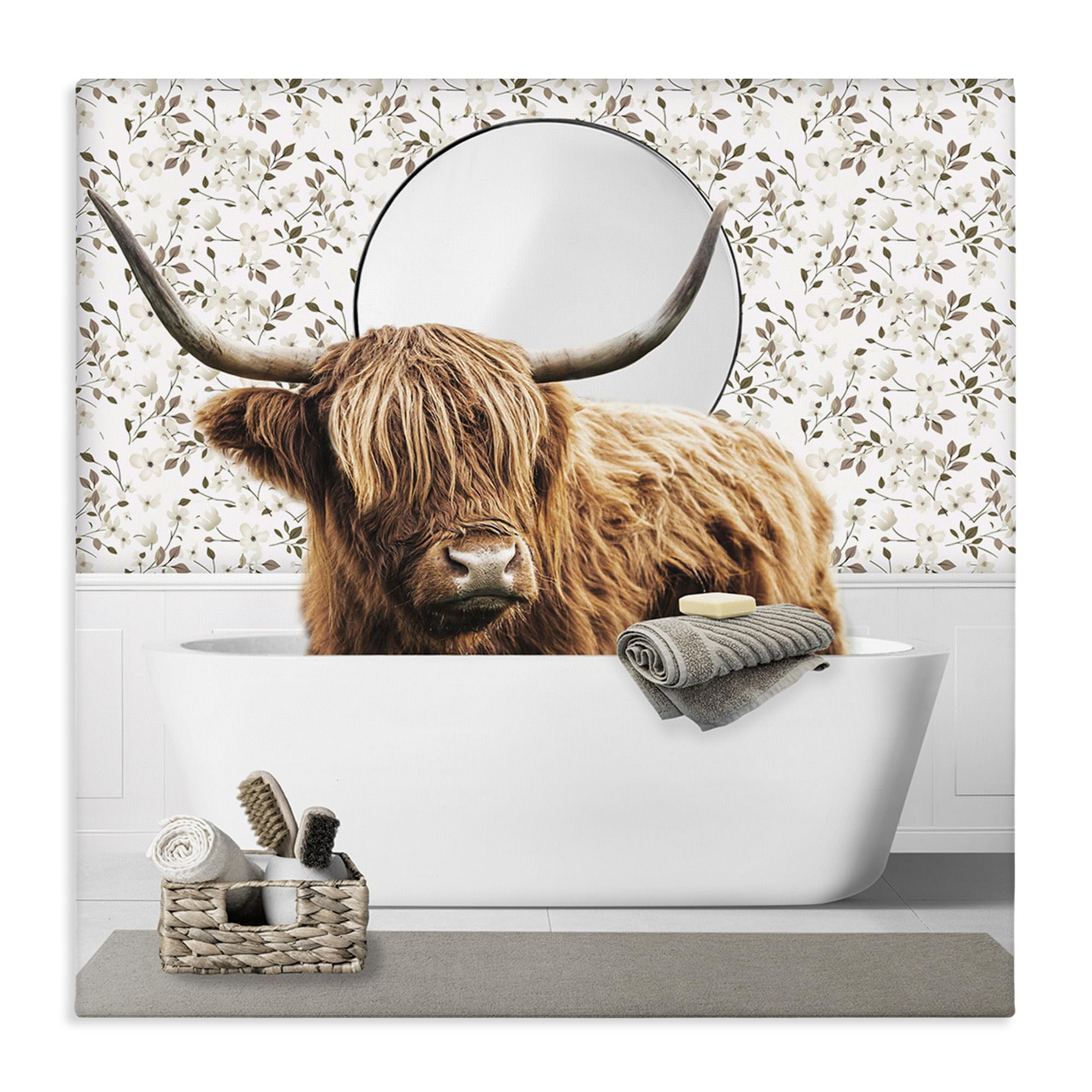 Stupell Industries 'Boho Cattle Bath Time', Canvas Art, 24 x 24 Inches, Easy to Hang and Sturdy, Made in USA, by CAD Designs