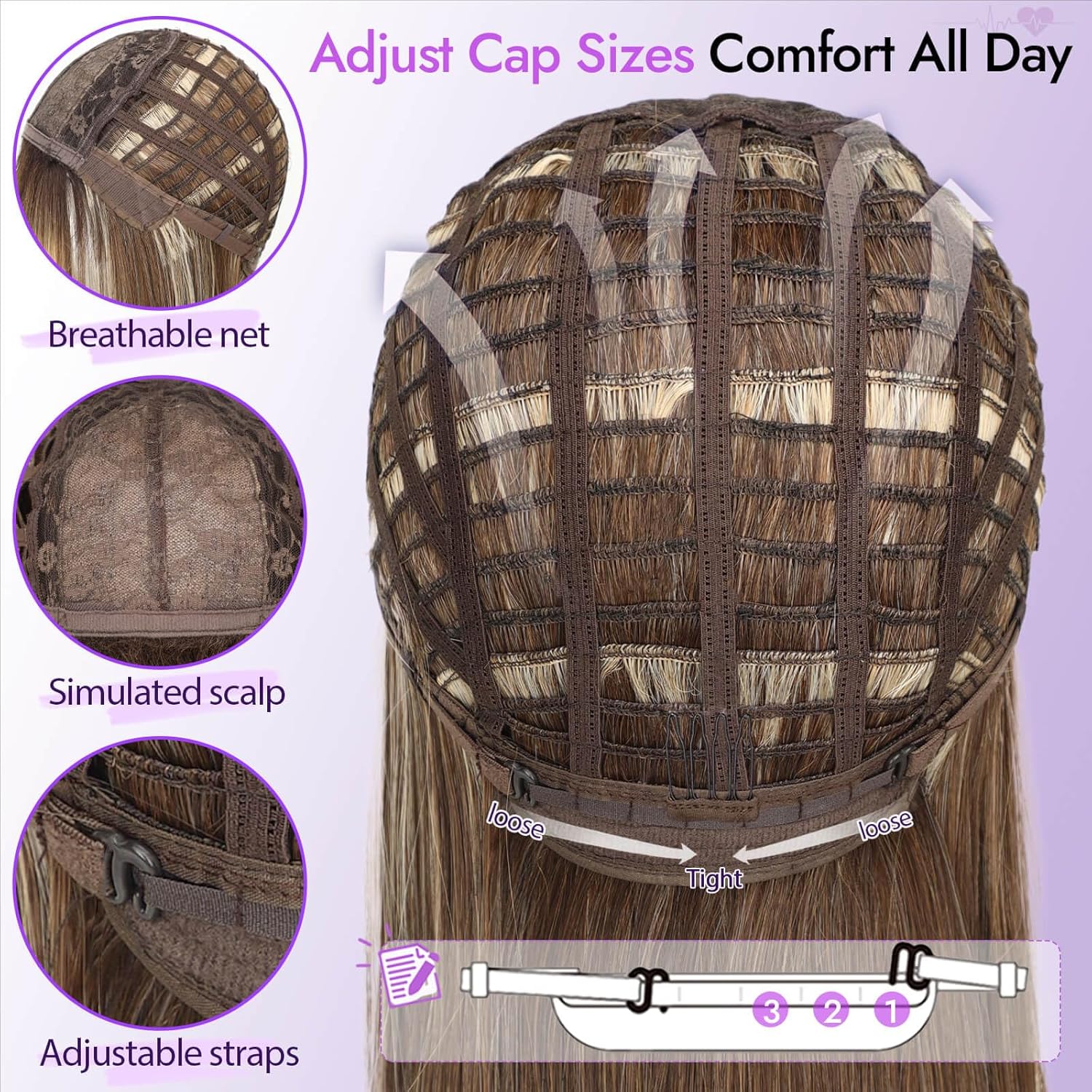 Beginner-Friendly Wig with Bangs for Women Medium Brown Straight Face-Framing Layers Hairstyle 4x4 Realistic Scalp Glueless Synthetic Wigs Medium Length for Everyday Use - Image 7