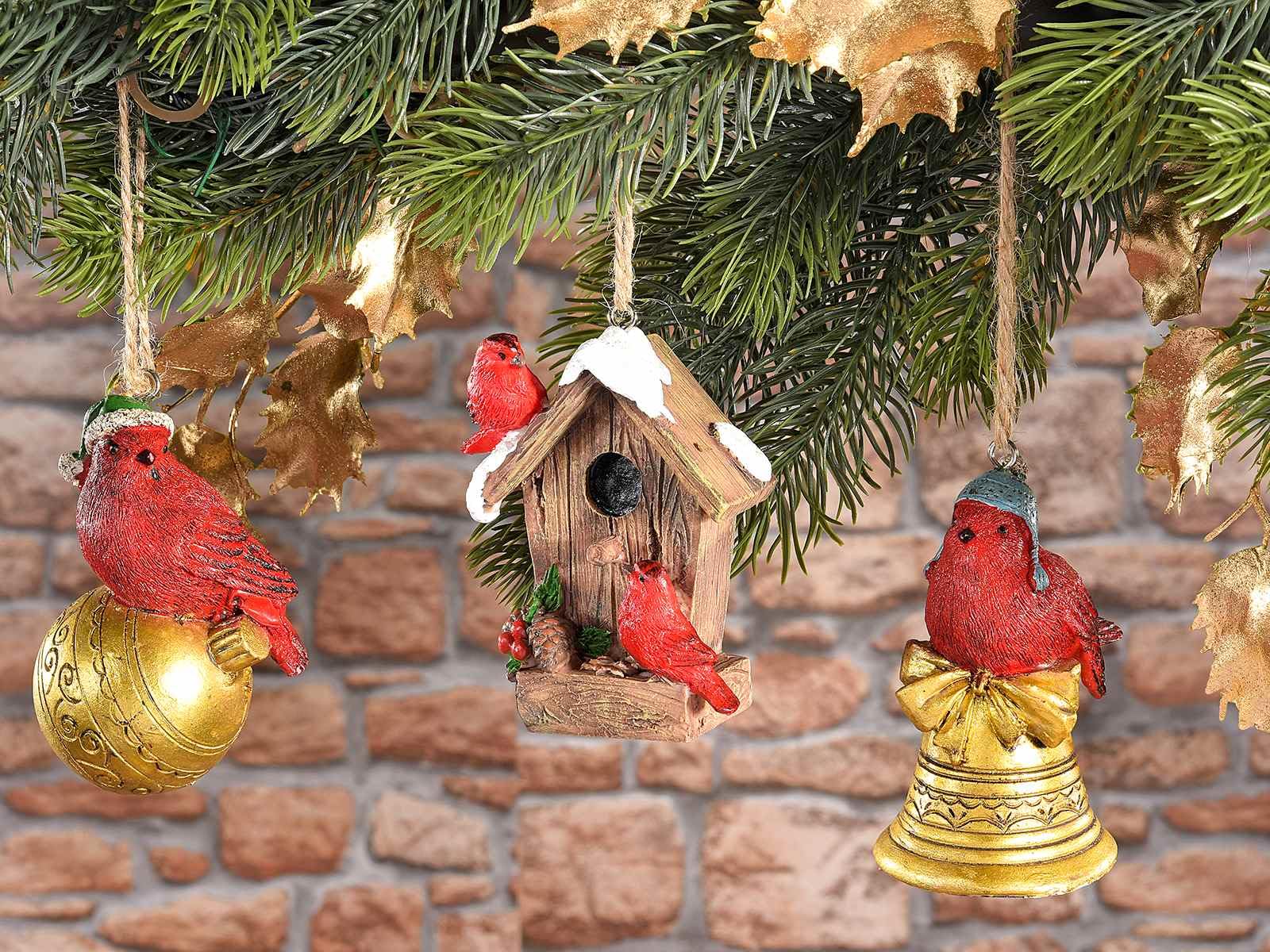 Gruppo Maruccia – Decorazione Natalizia in Resina con Uccellini da Appendere – Set da 9 Addobbi per l'Albero e la Casa