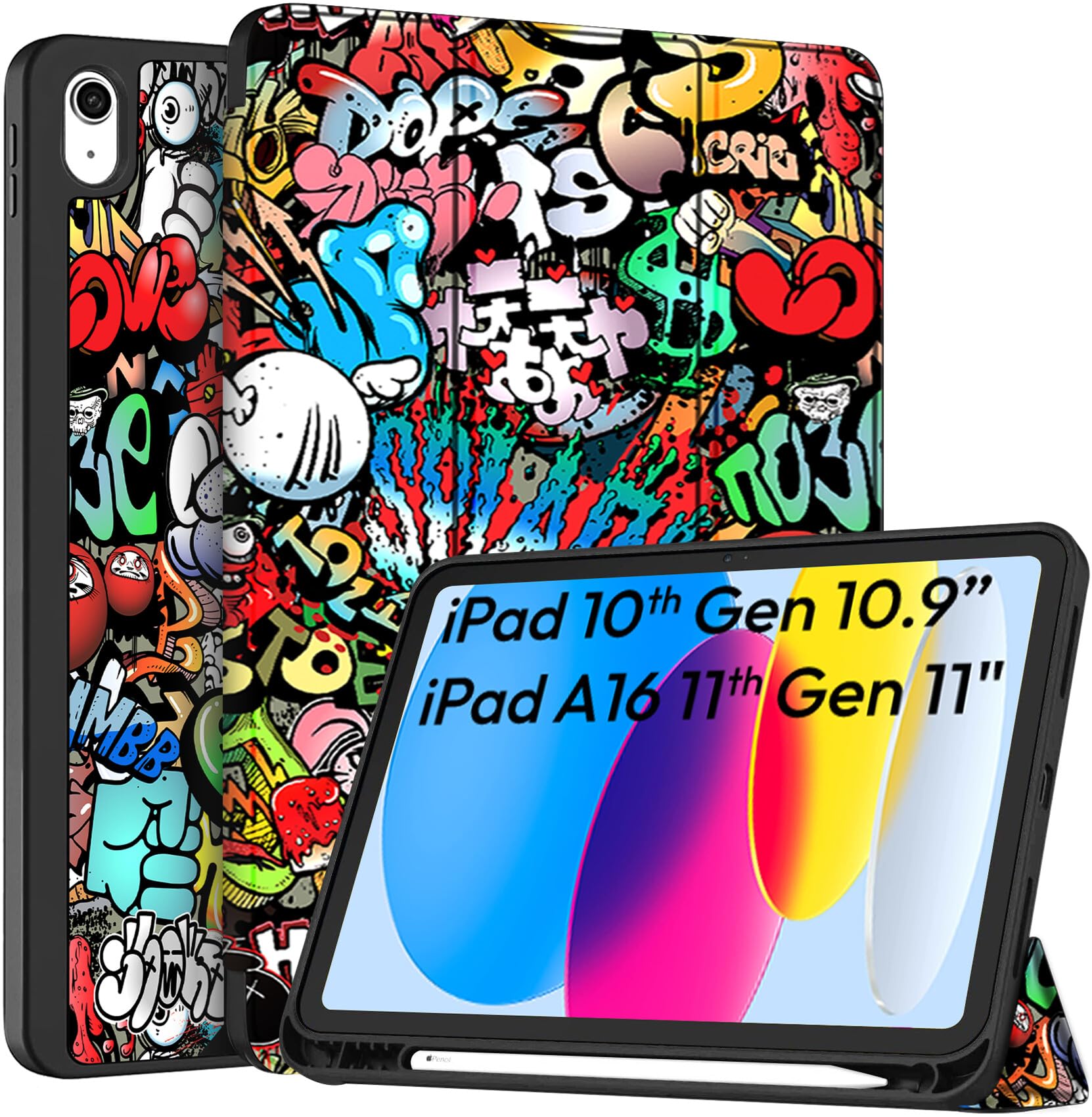 Robustrion Case for iPad 11th Gen (A16) / 10th Generation Cover Case (2025/2022), Smart Flexible Trifold Flip Stand Cover [Pencil Holder] for iPad 10th Gen / 11th Generation [Auto Sleep Wake] - Hippy-image-17