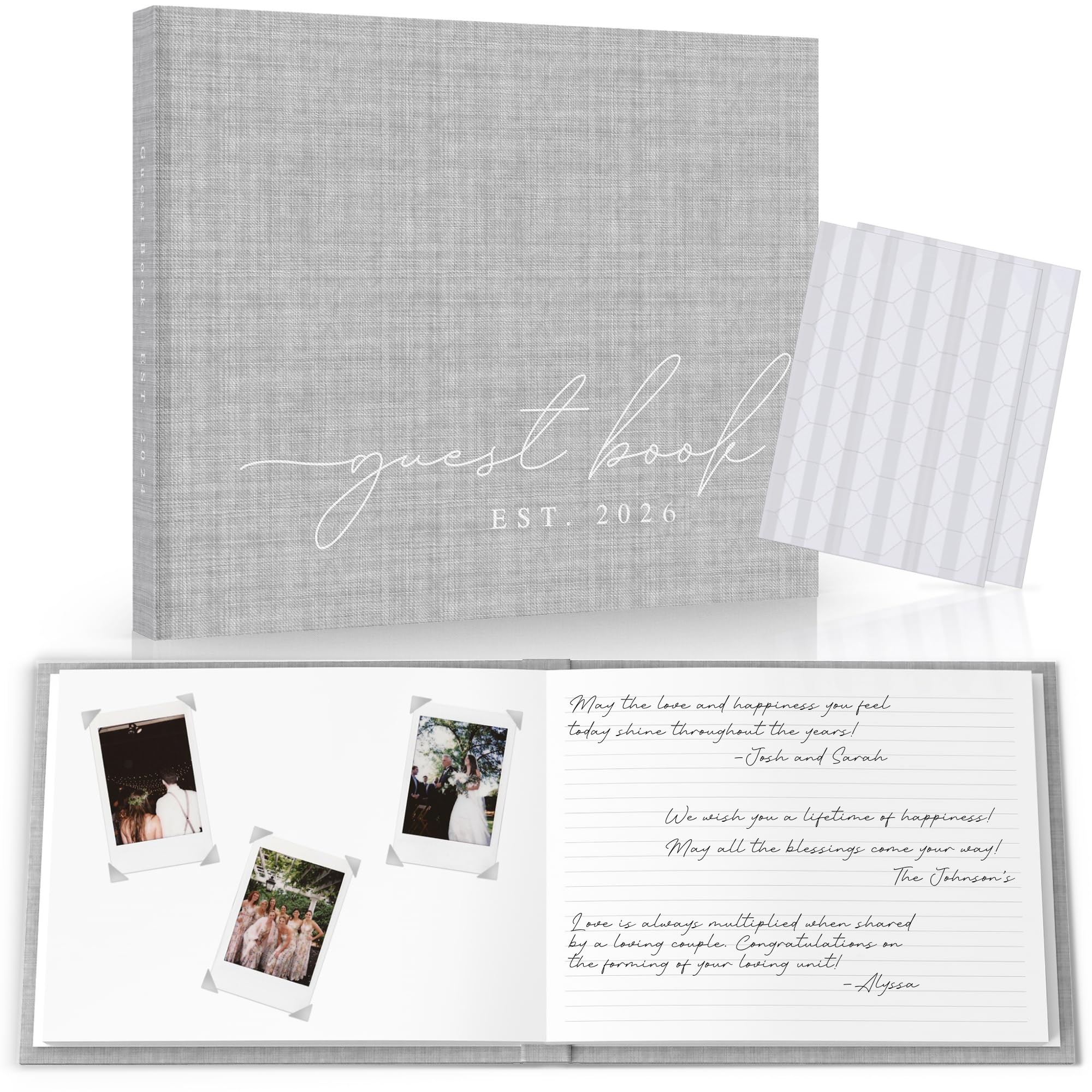 Wedding Guest Book Personalized 2026 Year 100 Pages Linen Photo Guestbook