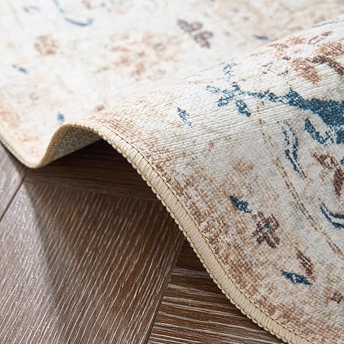 Miniatura 72 de jinchan Alfombra de área lavable de 2 x 3, alfombra vintage floral para puerta de interior, con antideslizante, alfombra pequeña de pelo bajo