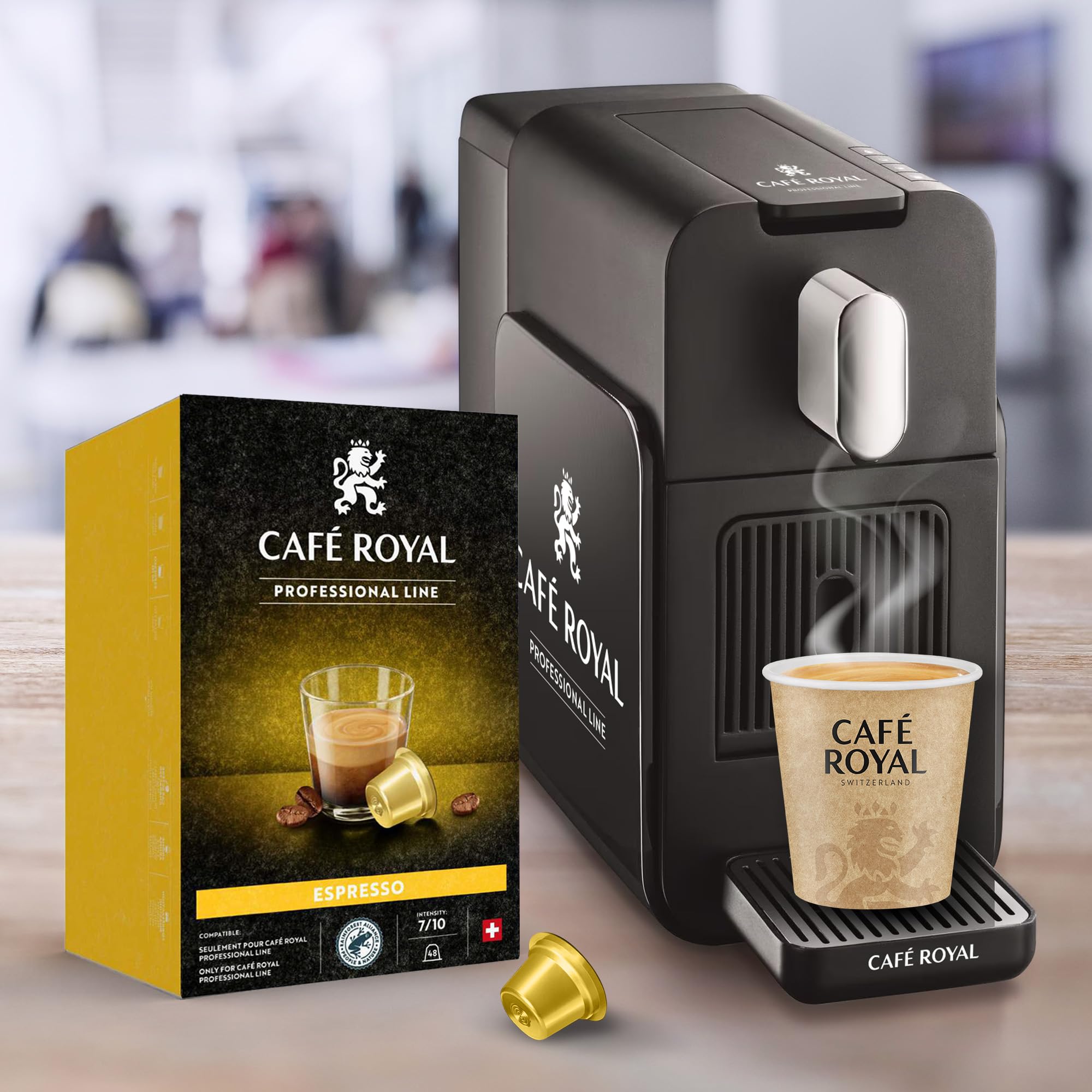 Café Royal Pro | Machine à Café BRAVA | Compatible avec Capsules Machine Pro Uniquement | Bureau & Entreprise | Ristretto, Espresso & Lungo Programmables | Prête en 15 sec | 48 Capsules Offertes