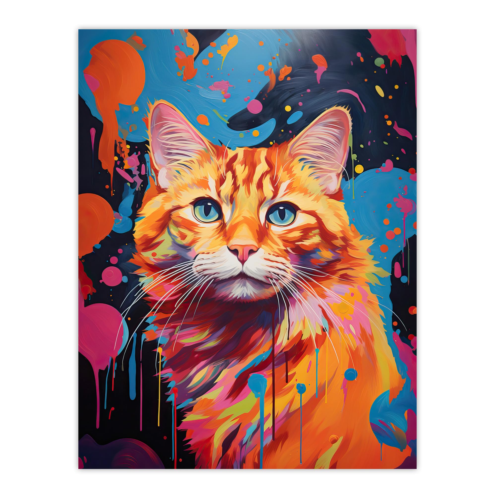 Artery8 Orange Tabby Cat Lover Gift Pet Portrait Abstract Pink Blue Artwork Painting Unframed Wall Art Print Poster Home Decor Premium