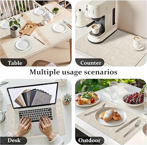 Miniatura 6 de FROMHEART Juego de 6 manteles individuales de piel sintética, impermeables, resistentes al caloraceite, a las manchas, reversible, antideslizante,