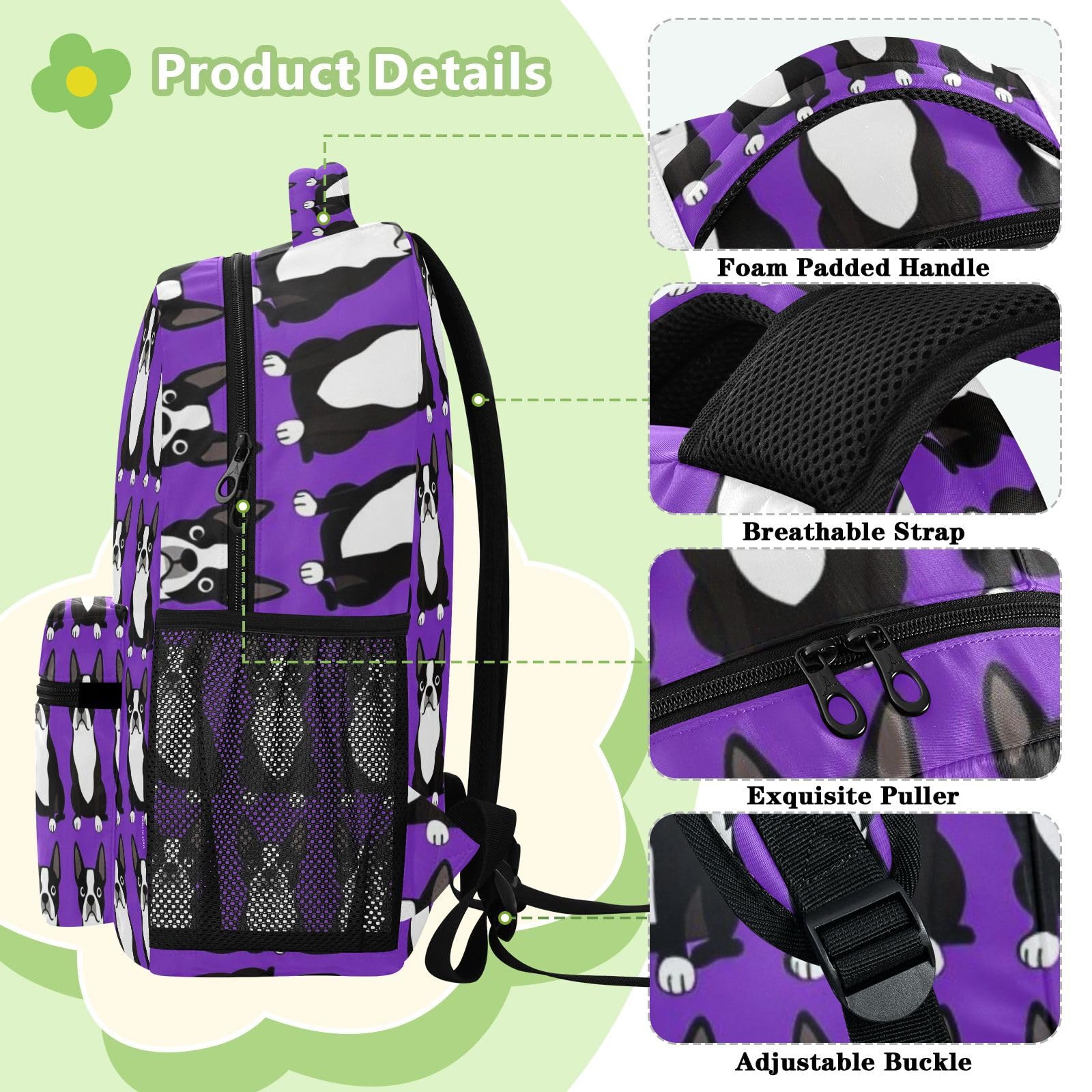 FRODOTGV Zaino da viaggio multitasche, in tessuto twill di poliestere, per studenti scolastici, campeggio, visite turistiche, taglia S, Viola Terrier, S, Casual