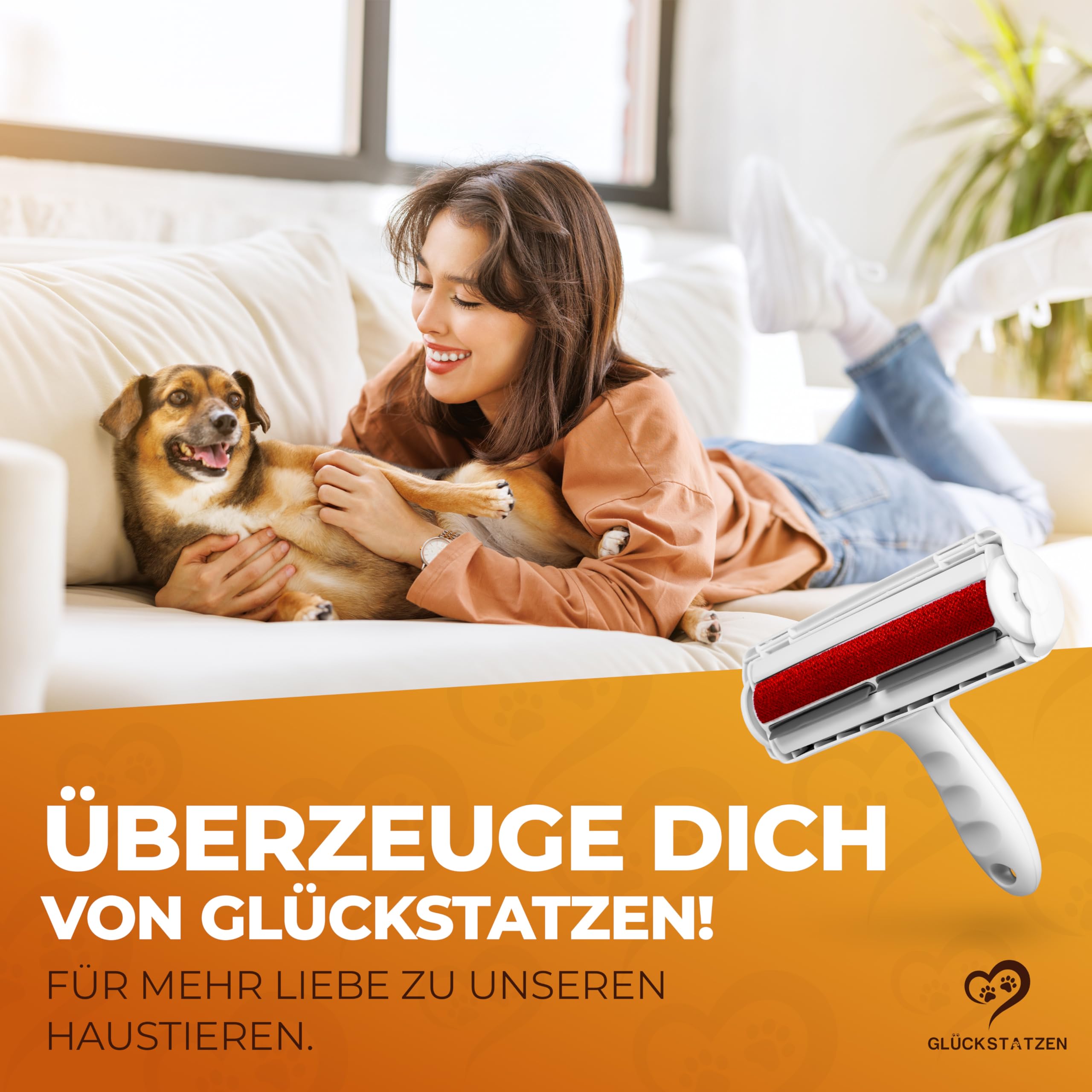 Tierhaarentferner & Fusselbürste für Hunde- und Katzenhaare – Wiederverwendbarer Haarentferner für Sofa, Auto, Teppich & Bett – Fusselroller ohne Kleber mit Auffangbehälter
