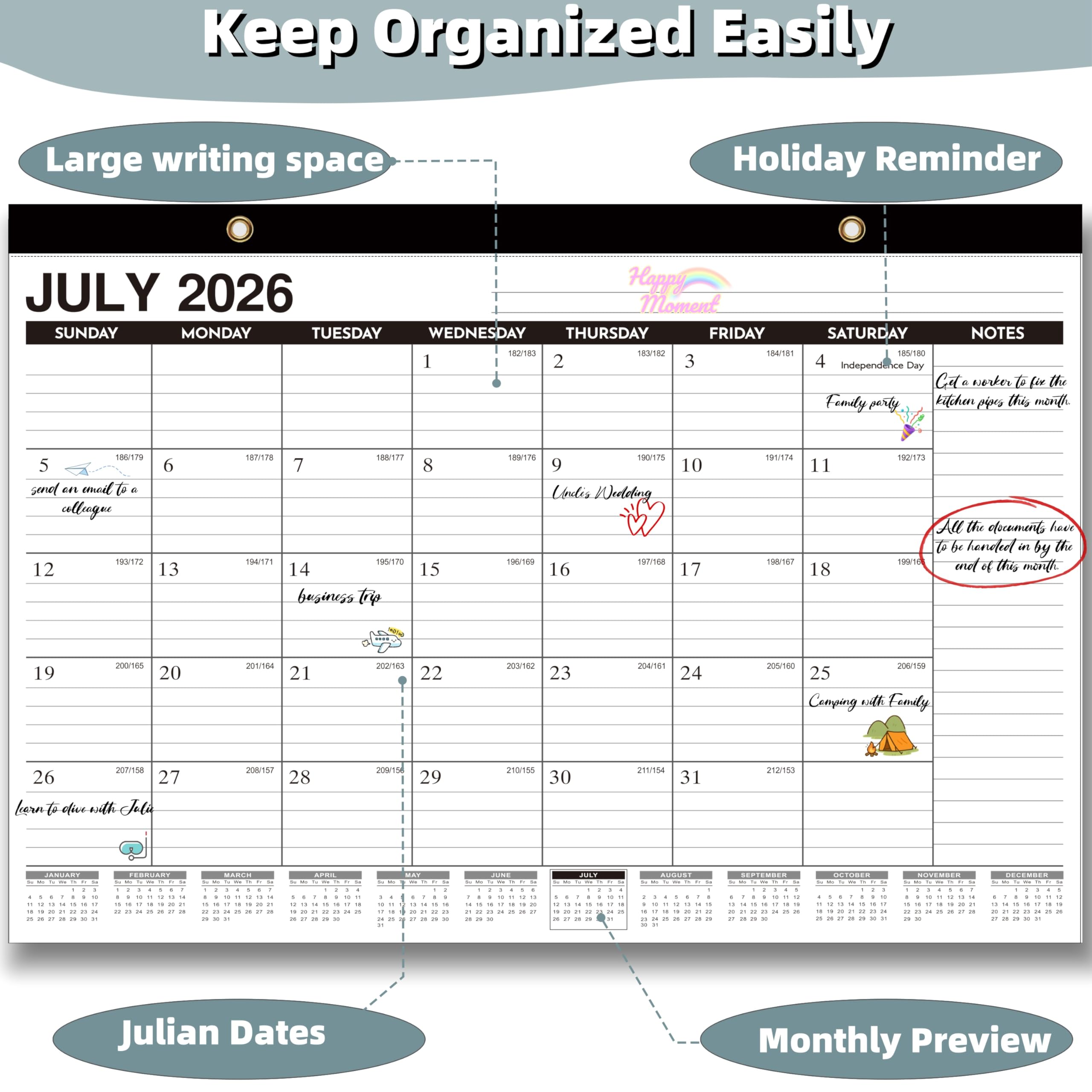 Tischkalender 2026–2027 – 18 Monate Wandkalender, Januar 2026 – Juni 2027, 43,2 x 30,5 cm, reichlich Platz, Kunststoffeinband, großer Monatskalender, perfekt für Zuhause, Büro und Schule, einfache