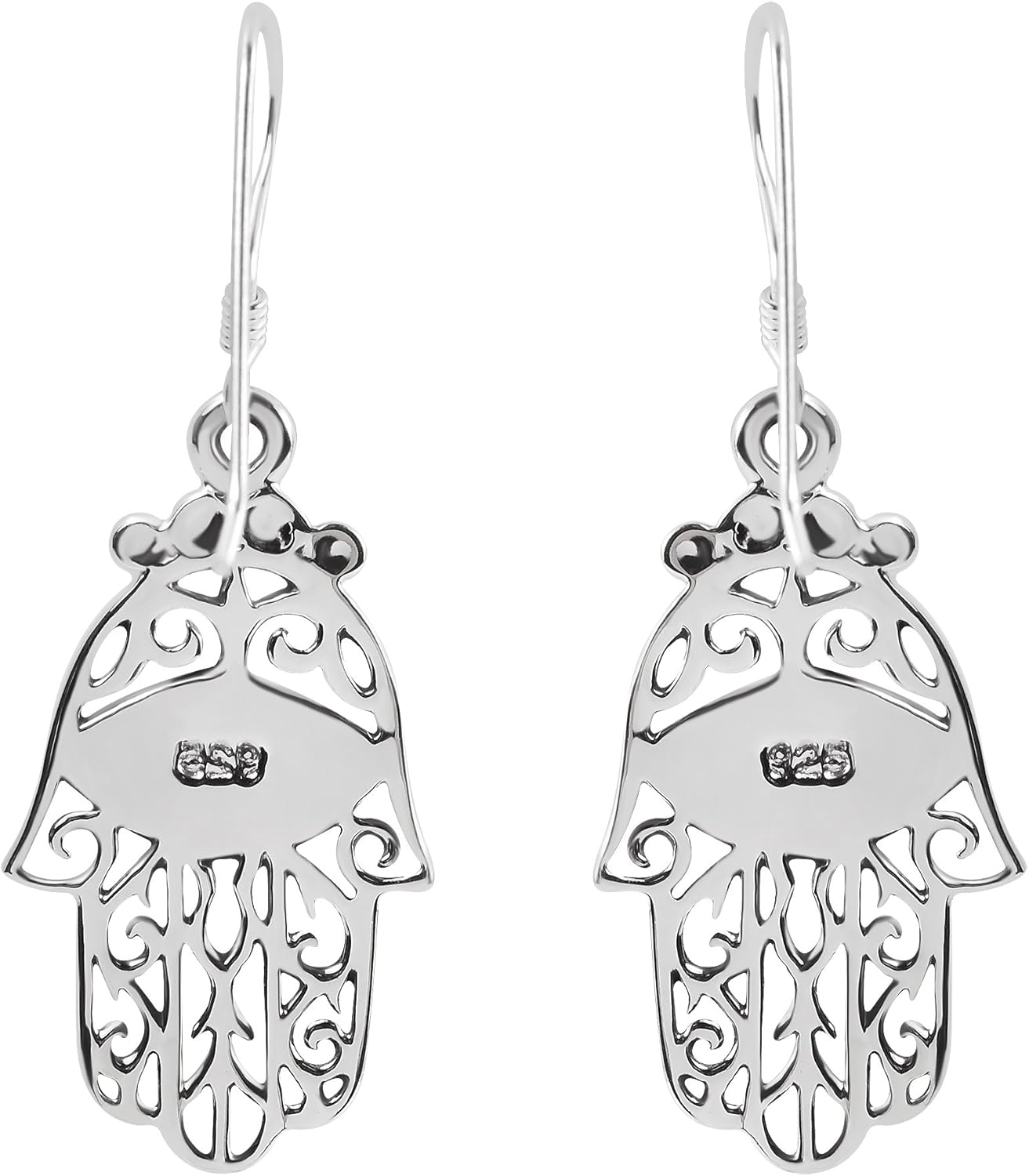 AeraVida Jewish Hamsa Hand Simulated Black Onyx Evil Protection .925 Sterling Silver Earrings | Classic Sterling Silver Dangle Earrings | Earrings for Women | Hamsa Hand Dangle Earrings - Image 3