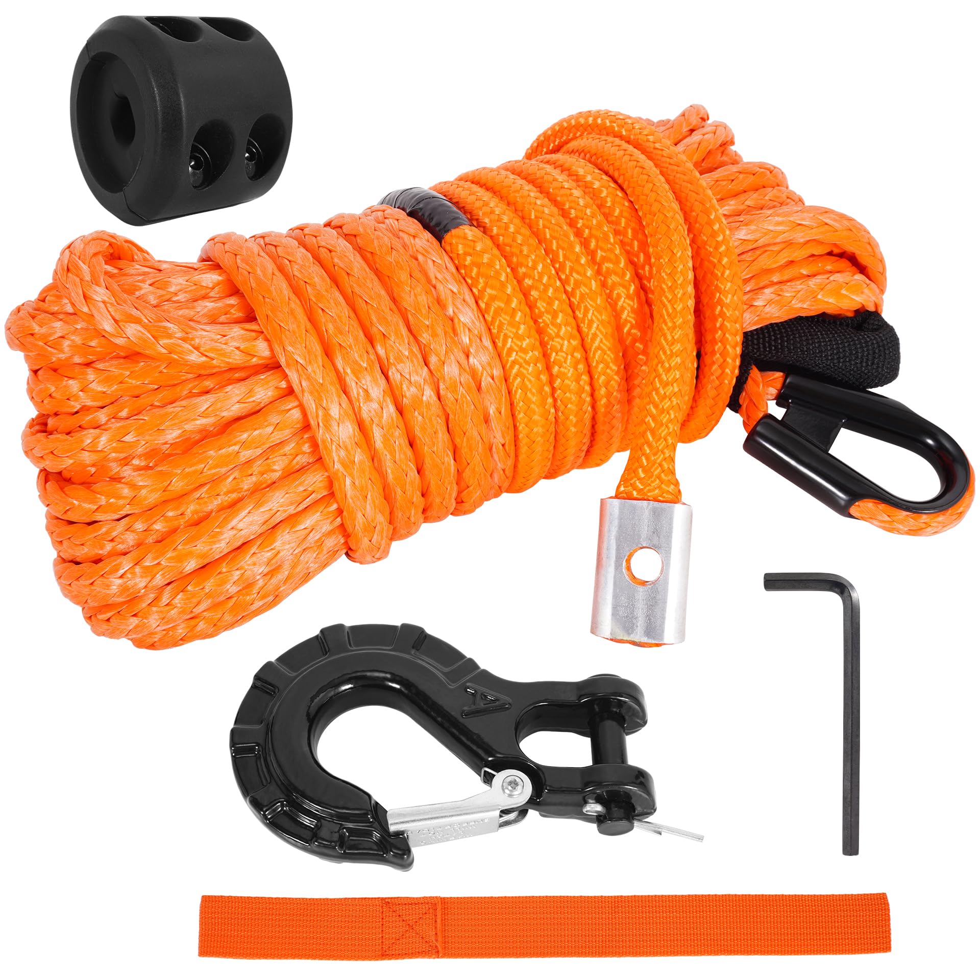 Kit de Câble Synthétique Pour Treuil, 1/4"x50' ‌Câble de Treuil Avec Manchon Protection, ‌Crochet Treuil Renforcé et‌ ‌Bouchon En Caoutchouc, ‌Accessoires Treuil Pour (Orange, 1/4"x50')