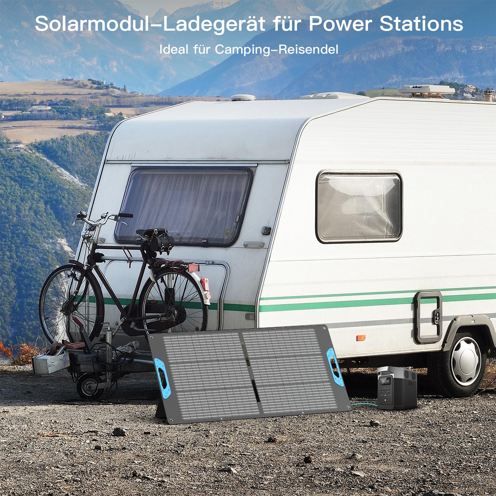 Faltbares Solarpanel 110W USB-C PD 65W USB-A QC 3.0 IP67 ETFE Ladegerät Camping Wohnmobil