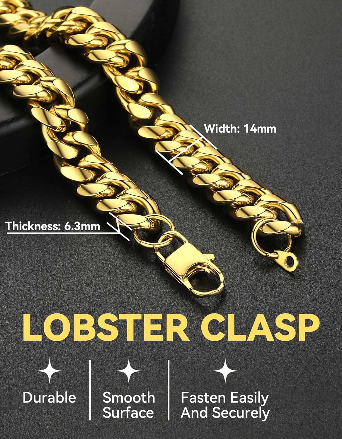 ChainsHouse マイアミキューバチェーンネックレス メンズ 幅6mm/10mm/14mm 18Kゴールドメッキ/ステンレスス