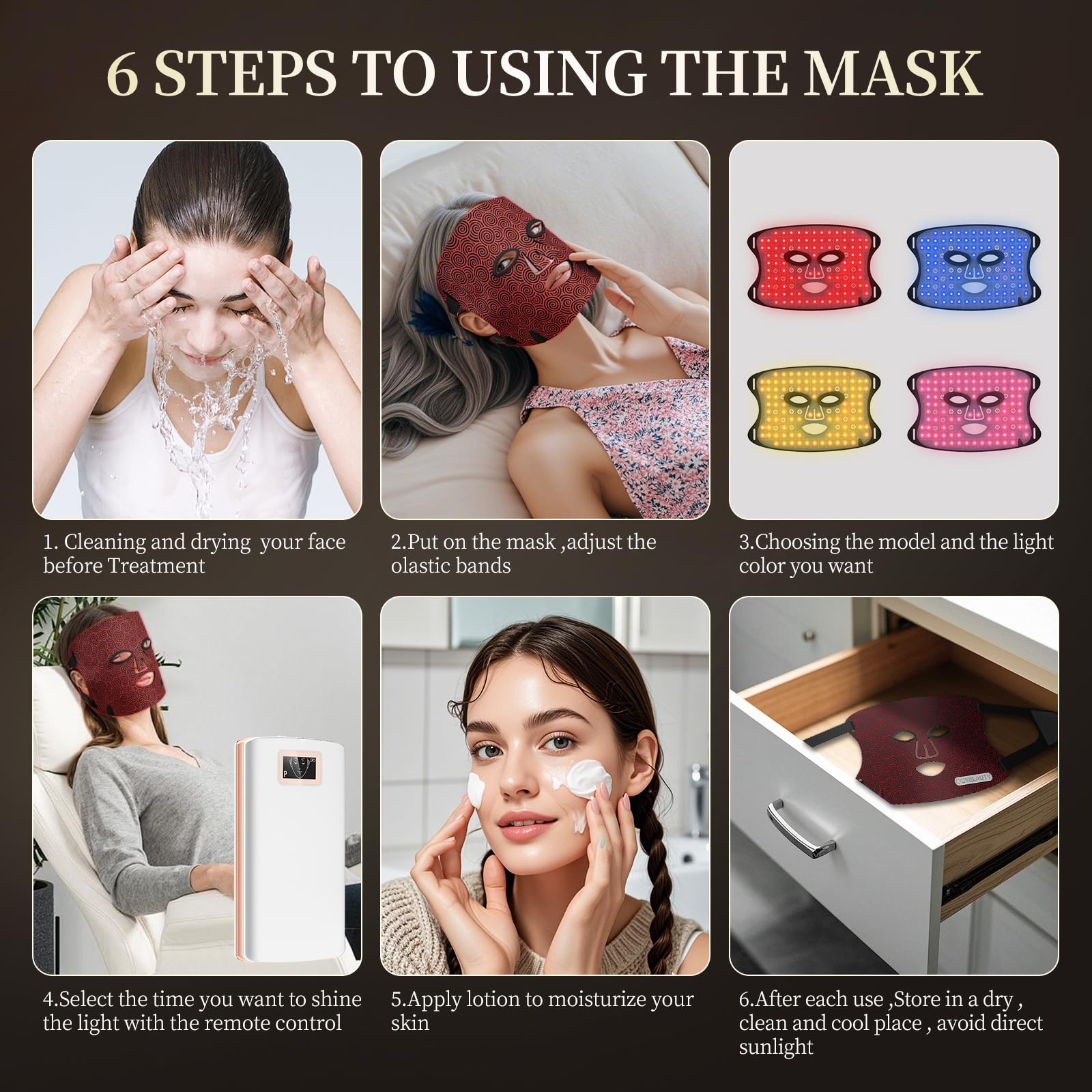 EMS - Máscara de belleza con luz LED, 4 colores con luz LED, terapia de silicona, herramienta de belleza para el cuidado de la piel, antienvejecimiento, reafirmante y rejuvenecedor, dispositivos de