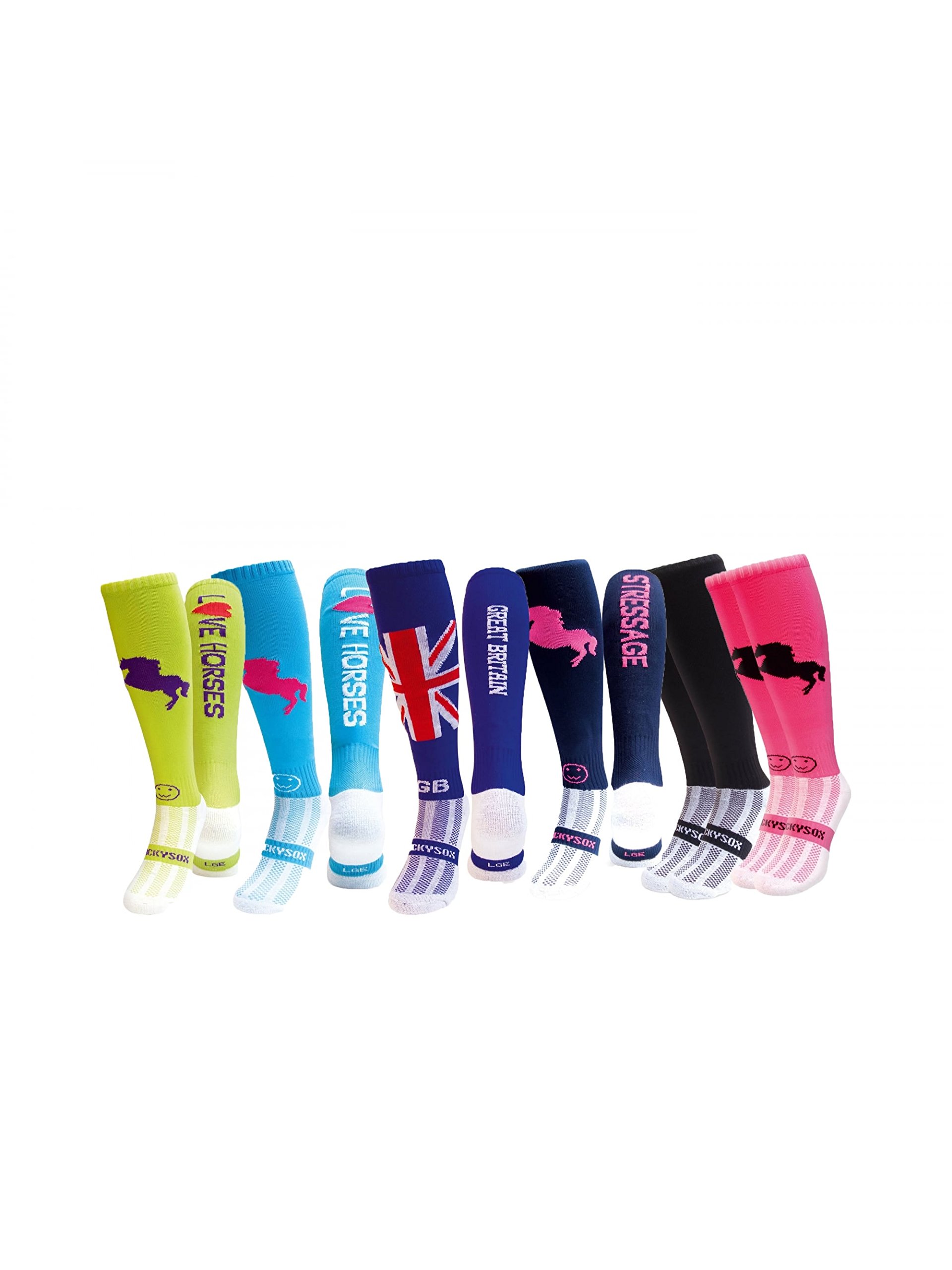 Wacky Sox Seis pares de calcetines de los deportes ecuestres Caballo loco oferta Young Adult Shoe Size 35-40