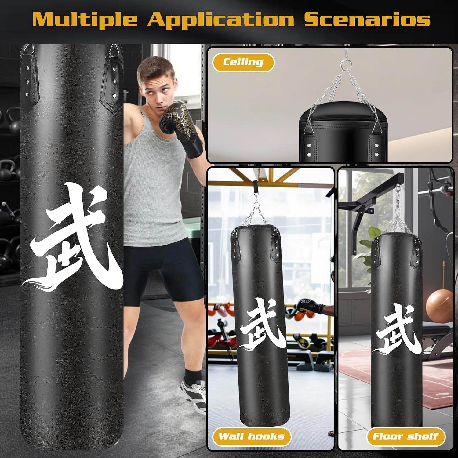 Punching Bag Hanging Set, Boxing Bag with A Full Range of Accessories, Microfiber Leather Heavy Bag for Training Kickboxing Fitness MMA Grappling Muay Thai Karate