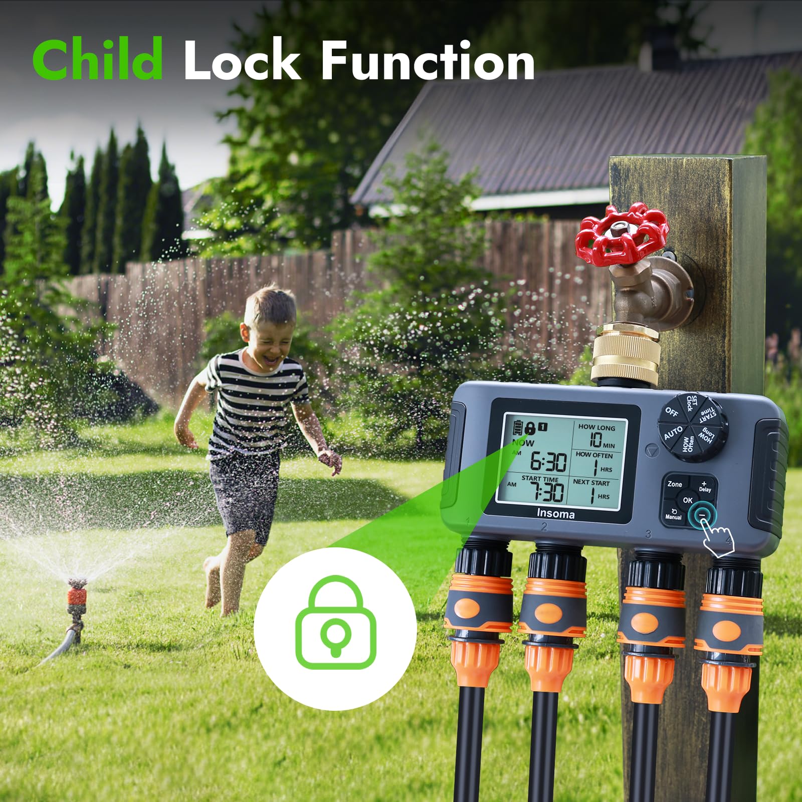 Insoma Timer per irrigatore a 4 zone con ingresso in ottone