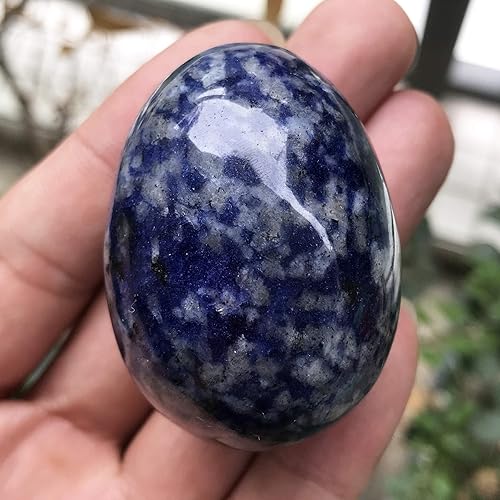 Miniatura 10 de Fekuar Figura de huevo de piedra, cristal curativo pulido, escultura de esfera con soporte de madera, obsidiana negra natural, 1.8 pulgadas