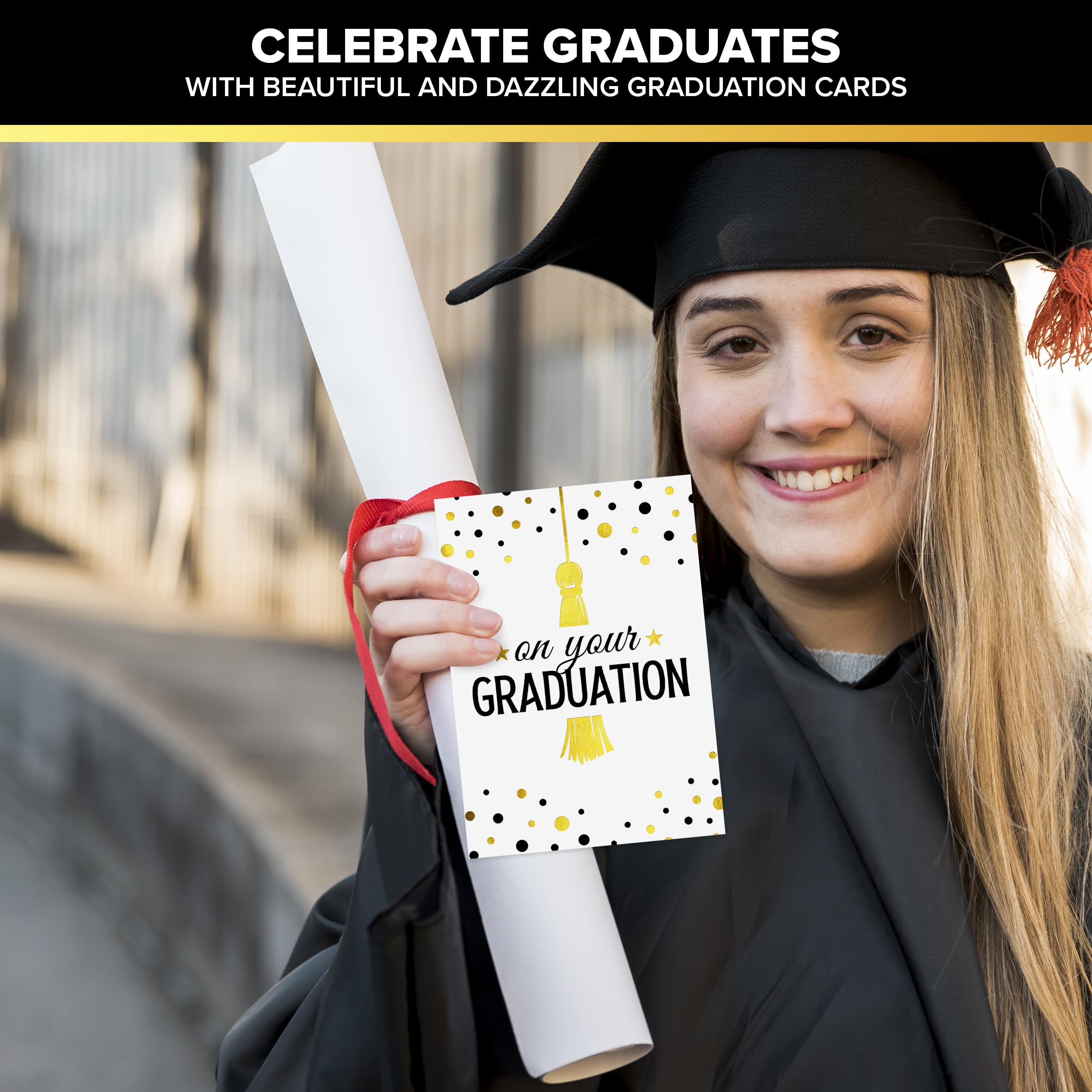 Amazon.com : Decorably 12 Gold Foiled 5x7in Graduation Cards Pack with  Envelopes and Stickers, 6 Elegant Designs for College, Highschool Graduates  with Printed Message Inside