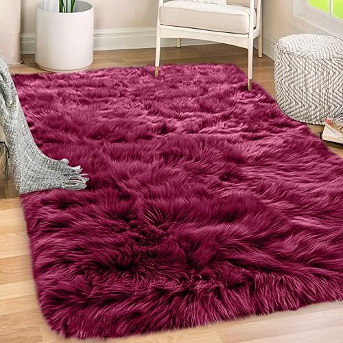 Gorilla Grip Alfombra mullida de piel sintética respaldo de goma lavable a máquina suave y peluda para sala de estar dormitorio decoración de