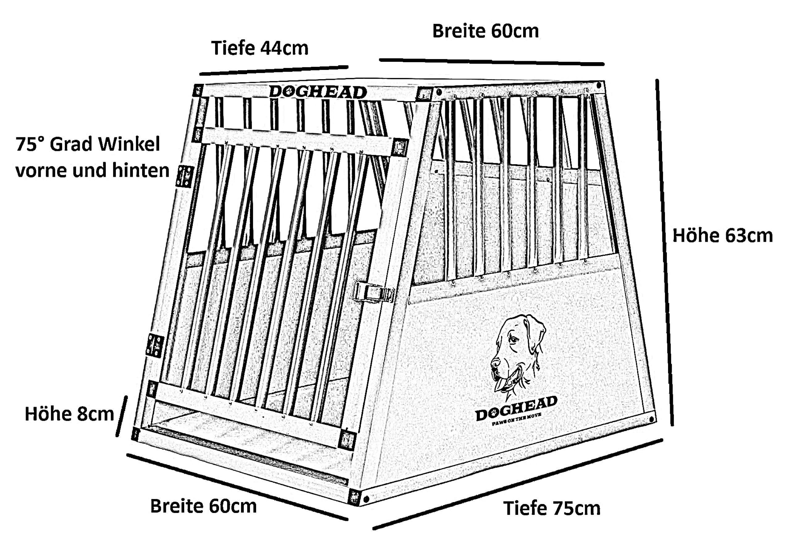 DOGHEAD Hundetransportbox Comfort, Single 60x75x63 cm, Grau/Silber, Aluminium, Beidseitig Abgeschrägt 75°