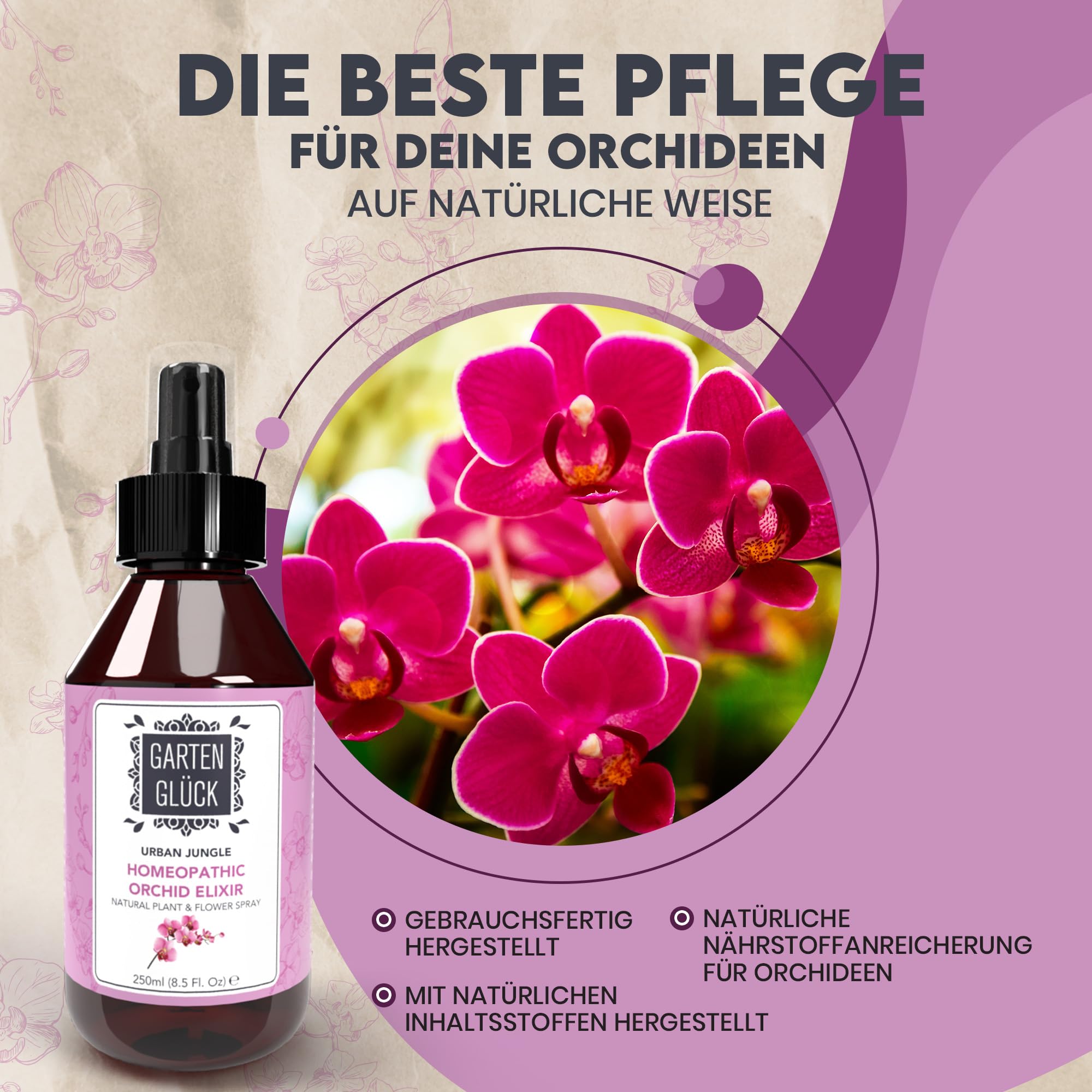 Garten Glck Orchideendnger - 250ml - Natrlicher Orchideen Dnger fr  Wachstum und Pflege Ihrer Pflanzen, Orchideendnger flssig, Dnger  Orchideen, Orchideen Spray : Amazon.de: Garten