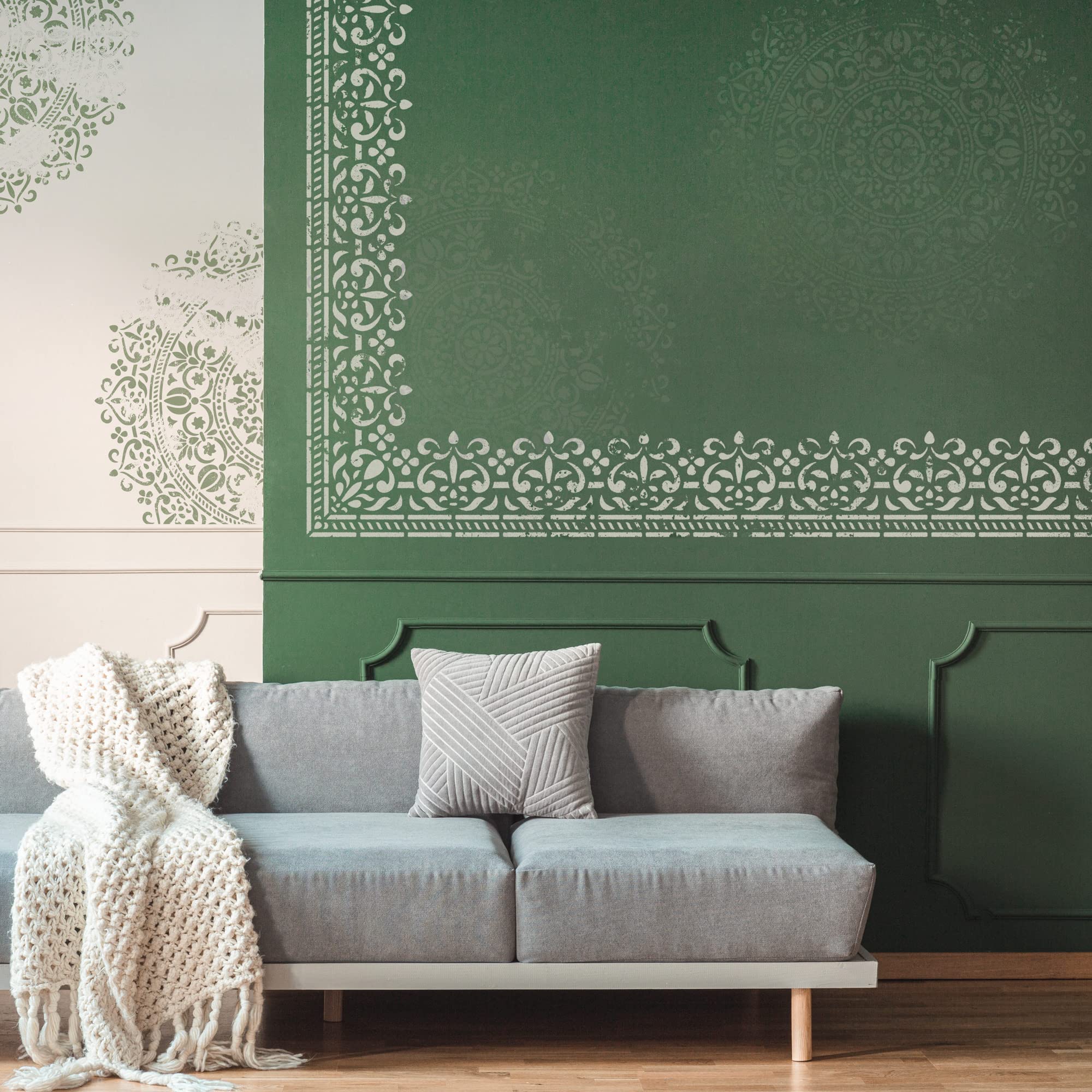 NAKLEO Stencil per Pittura 59x95cm, Confine Angolo Ornament Modello per Pareti Grandi Dimensioni, Plastica e Riutilizzabile Fai Da Te Artigianato Decorazioni Casa, Muro Legno Tessuto Mobili