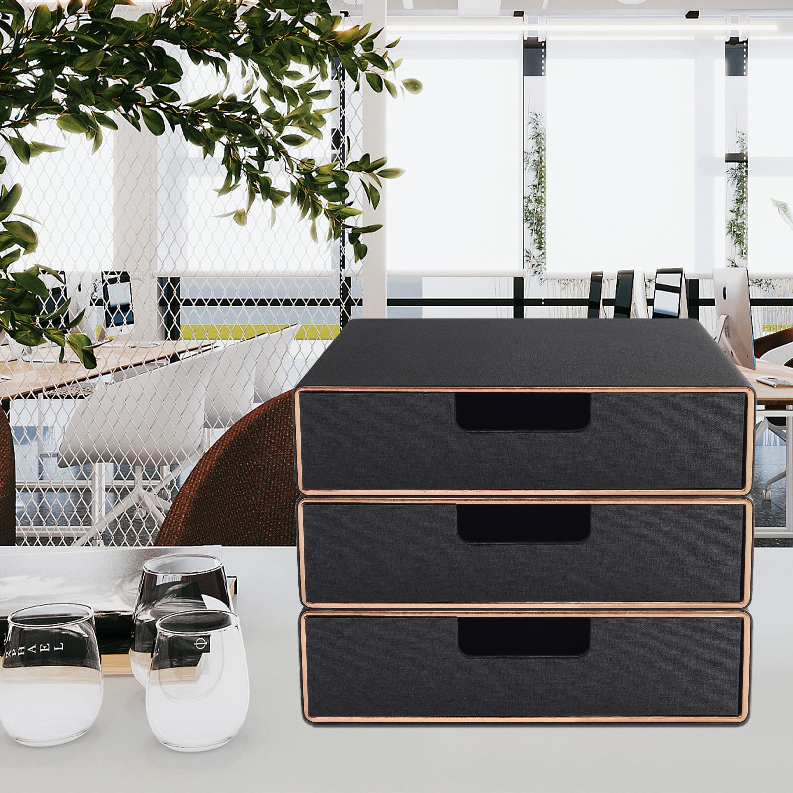 Moda Multicolor Collocation Organizer da scrivania in pelle File Cabinet forniture per ufficio esecutivo Archiviazione desktop A4 Documento a contratto Scatola portaoggetti impilabile (nero)