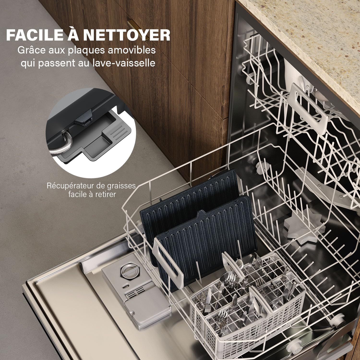 Princess Grill de Contact, Ouverture 180°, Plaques Amovibles, Thermostat Réglable, Sans PFAS, Bac Récupérateur de Graisses, 1500 W, 27,5 x 18 cm, Acier Inoxydable, 117502