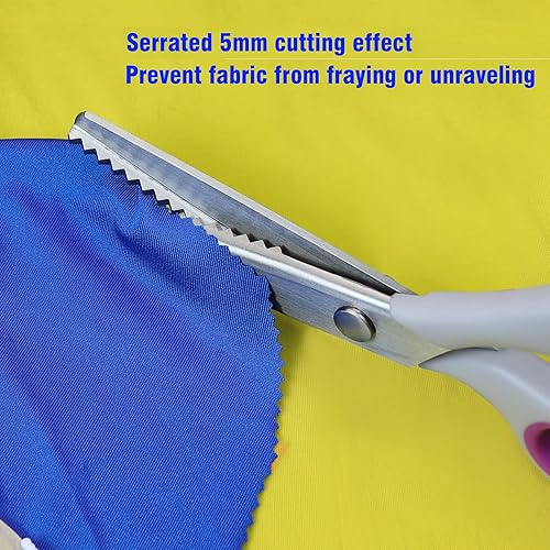 Miniatura 5 de Tijeras de entintar para corte de tela, agarre suave, para diestros y zurdos, 9.2 pulgadas (dentadas 0.197 in)