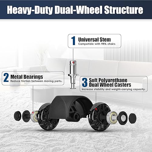 Miniatura 6 de Sytopia Juego de ruedas de repuesto para silla de oficina, juego de ruedas resistentes de 2.5 pulgadas, para alfombras y suelos de madera, tamaño
