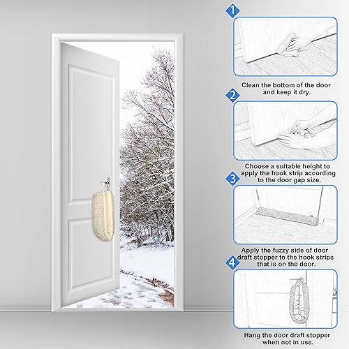 Miniatura 6 de NABOWAN Tope de corriente para debajo de la puerta con peso de 30 pulgadas, bloqueador triangular de corrientes de aire de puerta con bucles de