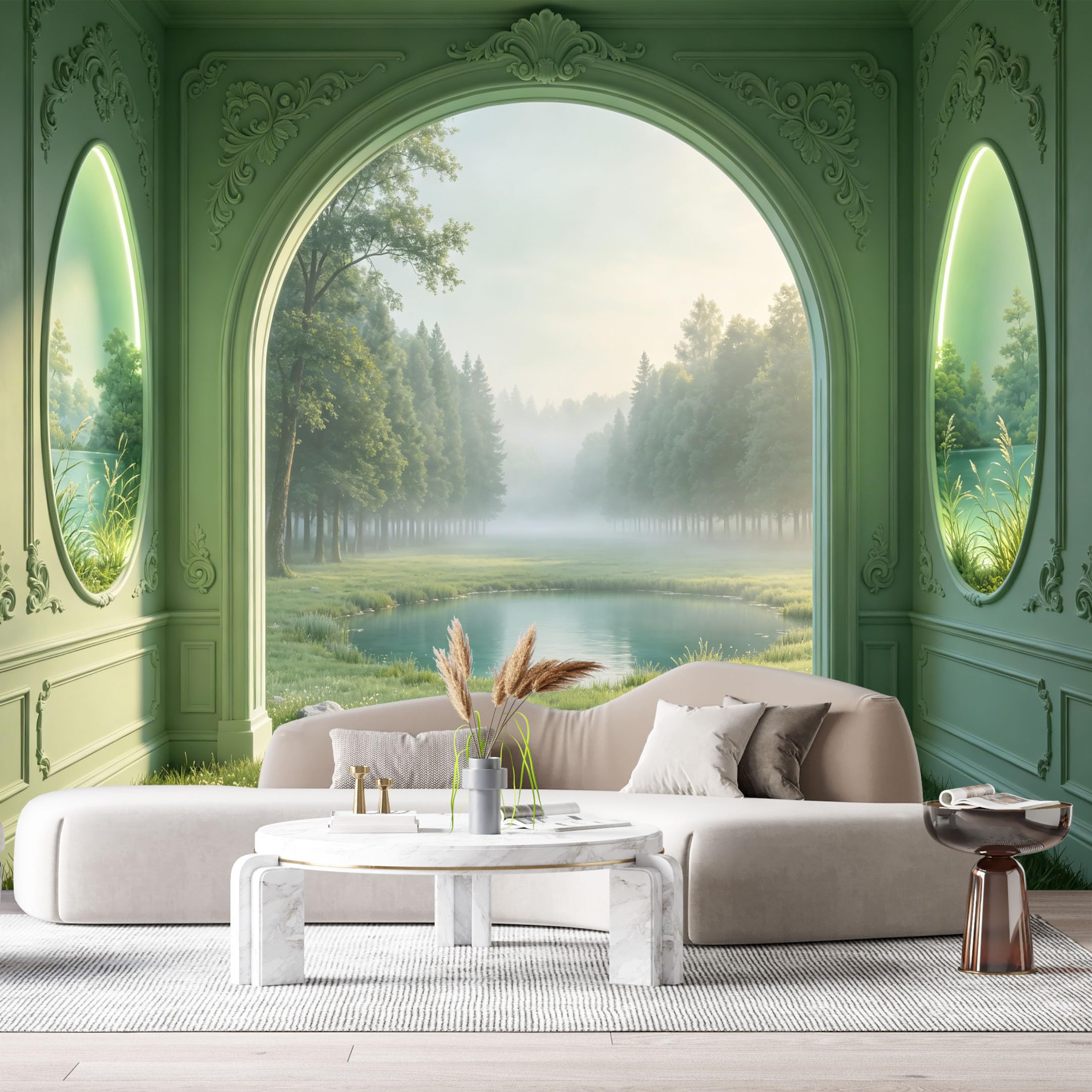 Custom Size Wall Murals Neoclassical Landscape Misty Forest Pond 3D Trompe L'Oeil SelfAdhesiveWall Fabric Removable Wallpaper Wall Decor for Living Room Bedroom Bathroom