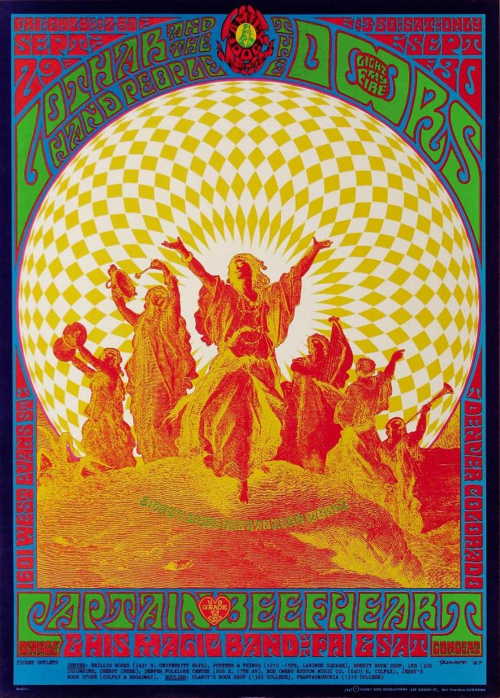 Vintage THE DOORS & CAPTAIN BEEFHEART 250gsm ART CARD A3 Reproduction Poster