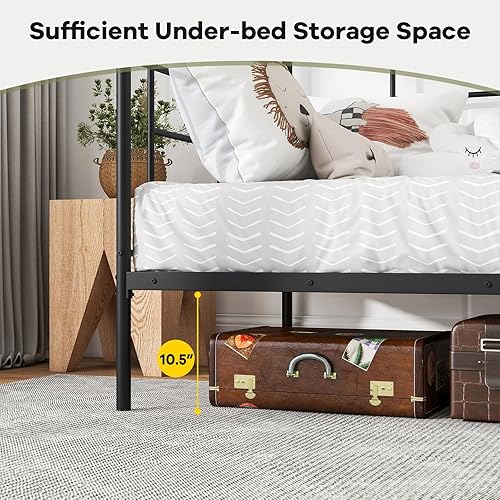 Miniatura 6 de GOFLAME Marco de cama de metal tamaño individual, marco de cama individual con respaldo alto con listones de alta resistencia, cabecero, plataforma