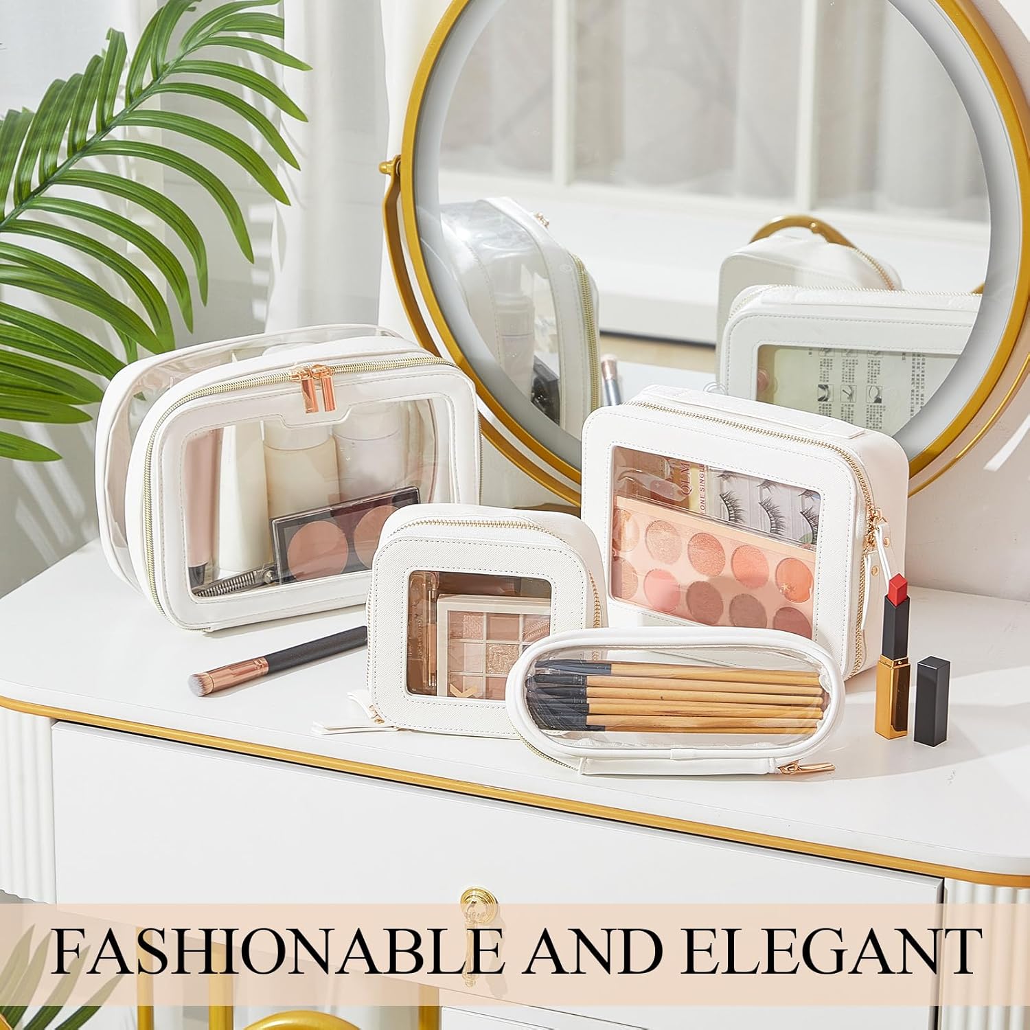 4 Pcs Leather Clear Makeup Bags Set for Women Travel Clear Cosmetic Case Toiletry Bags with Zipper Makeup Brush Case Waterproof Organizer Storage for Women Men Travel Accessories, 4 Sizes(White) - Image 6