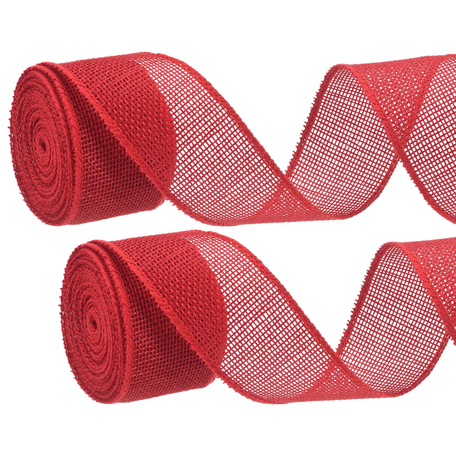 PATIKIL 2PCS Burlap Wired Ribbon, (40mm x 5m, Red), Wired Edge Linen Wired Ribbons, Suit for - Crafts/Wreath/Bow Making/Gift Wrapping/Christmas Tree Decoration — image 1